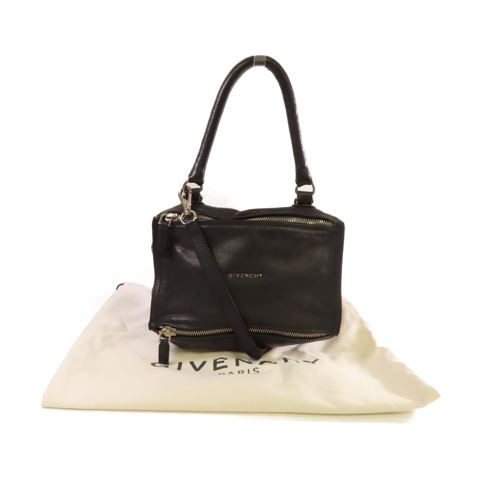 GIVENCHY 【激減優惠】皮革Pandora Small 2Way Shoulder Bag銀扣手挽肩背兩用袋黑色
