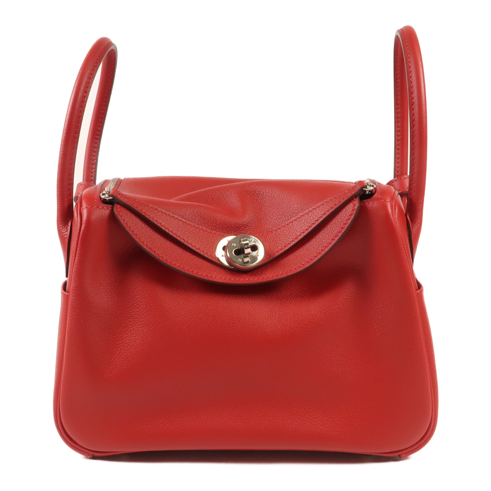 HERMES 【激減優惠】Evercolor皮革Lindy 26銀扣手挽肩背兩用袋Rouge de Coeur