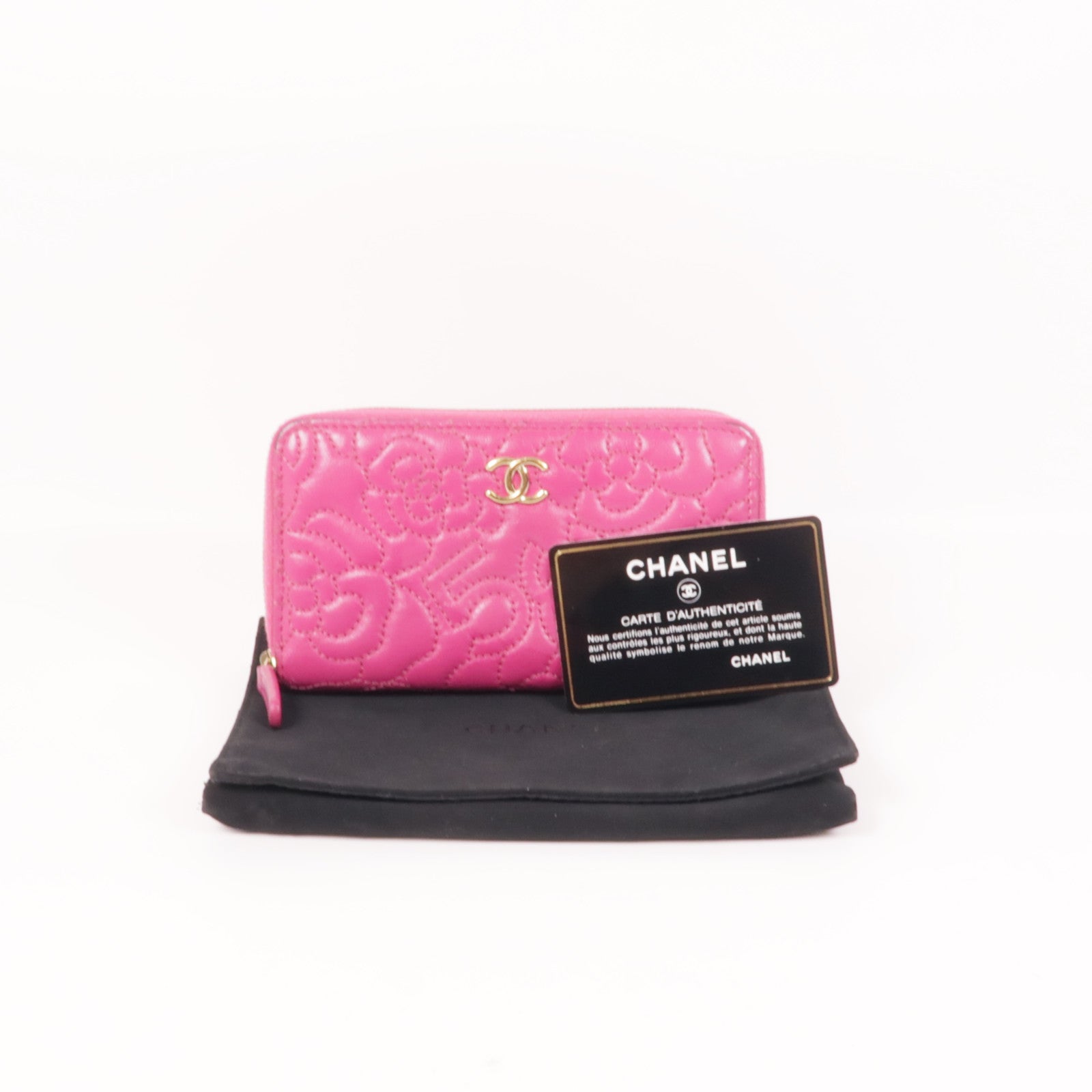 CHANEL 皮革Zipper Wallet金扣錢包