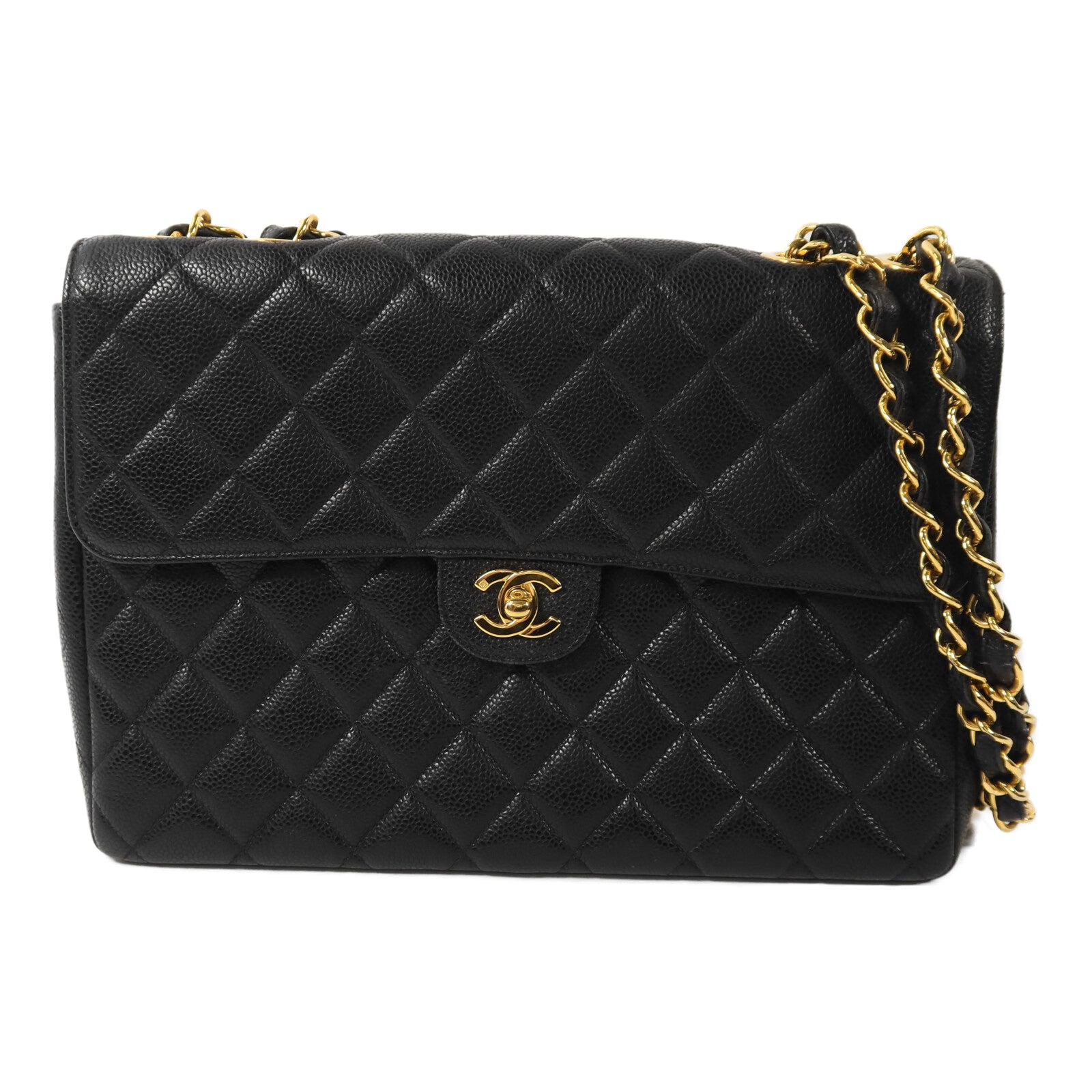 CHANEL 牛皮皮革Vintage Classic Large金扣鏈帶肩背袋
