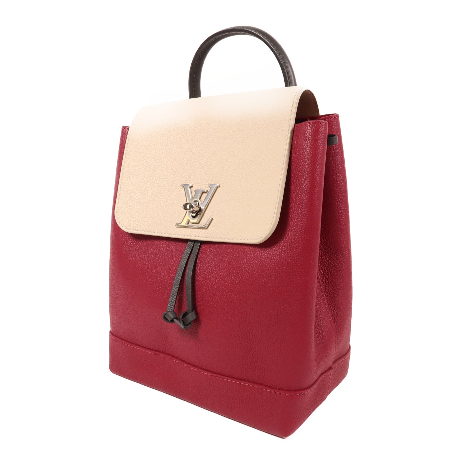 LOUIS VUITTON 皮革Lockme銀扣背包米色/紅色