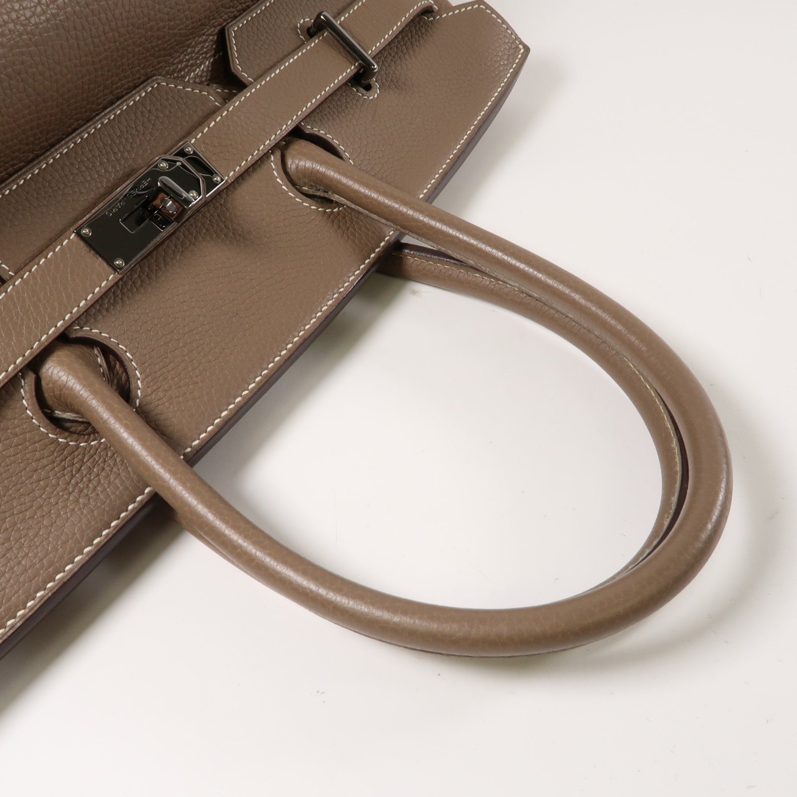 HERMES Clemence皮革Shoulder Birkin銀扣肩背袋大象灰色