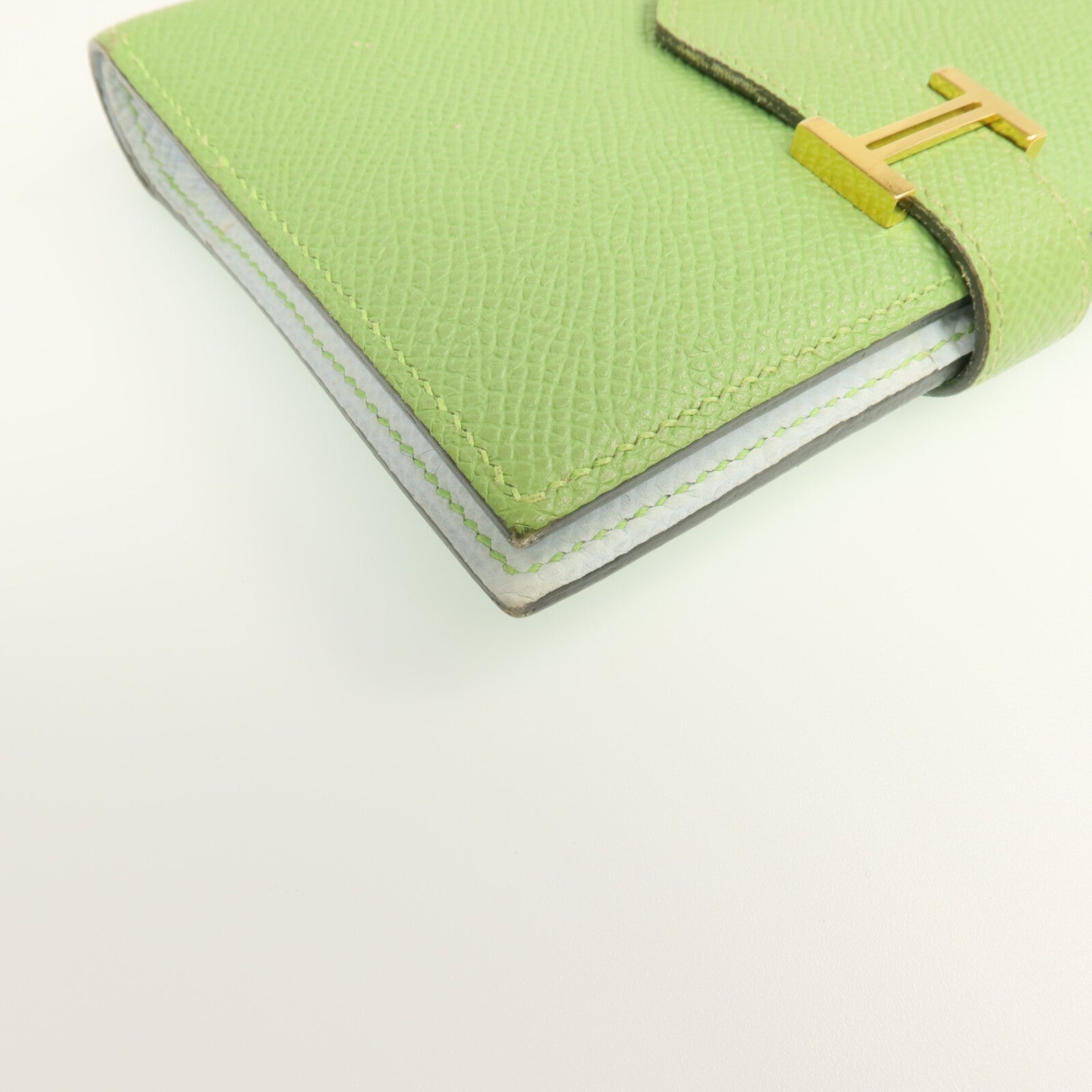 HERMES Epsom皮革Bearn Wallet金扣錢包Vert Criquet