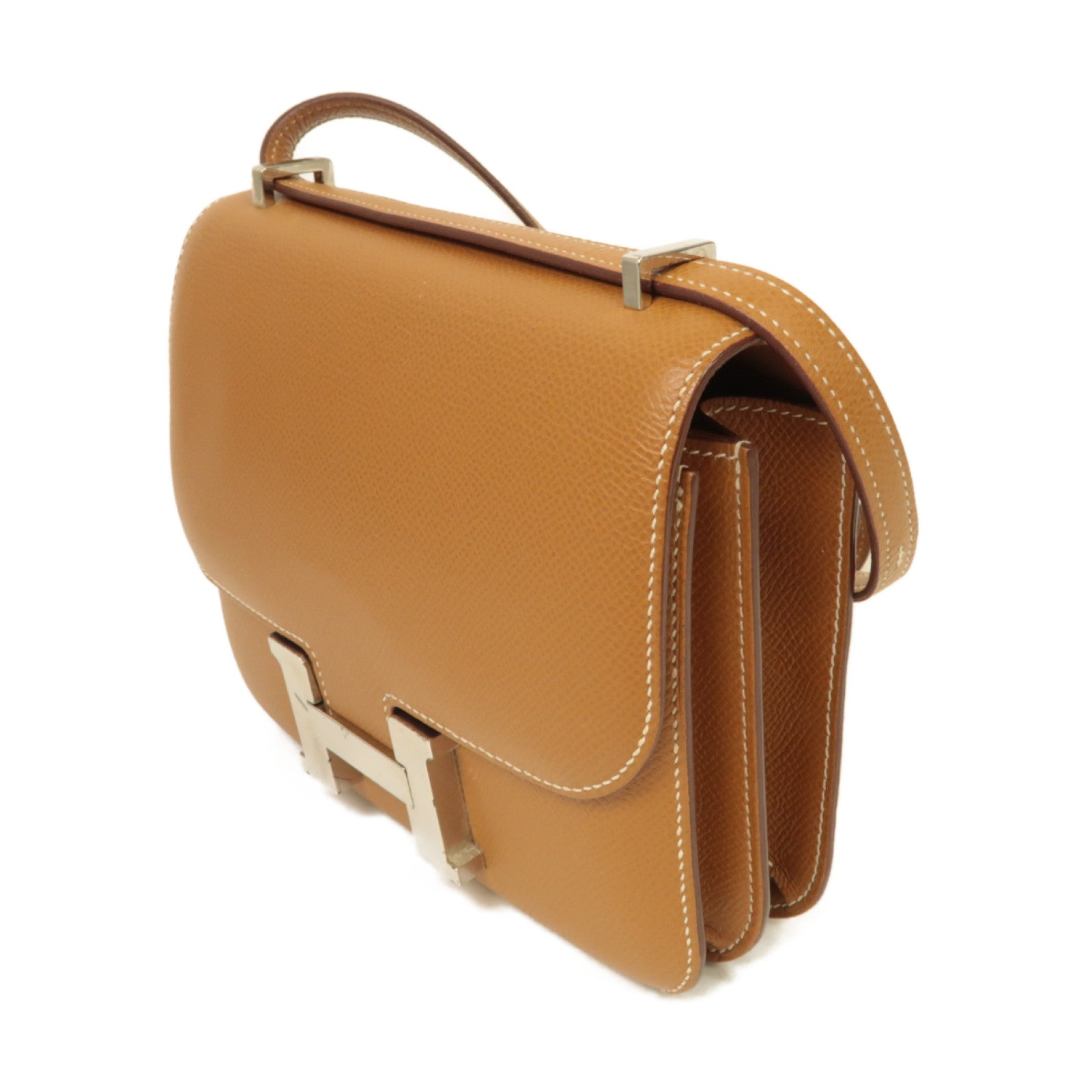 HERMES 【激減優惠】Epsom皮革Mini Constance銀扣肩背袋棕色