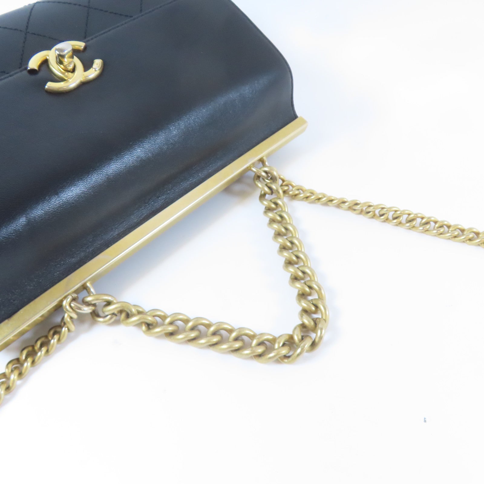 CHANEL 【激減優惠】菱格牛皮皮革Chain Shoulder金扣手挽肩背兩用袋黑色