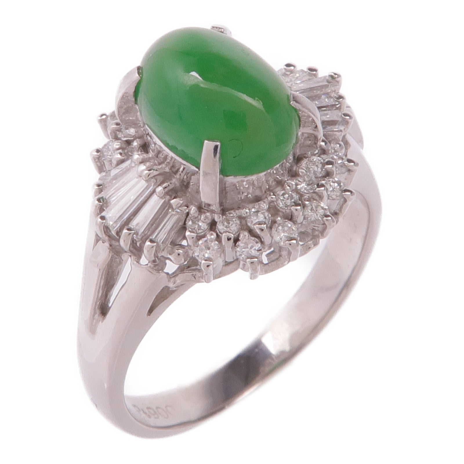 JEWELRY 【激減優惠】PT900鉑金Jade Diamond Ring翡翠/鑽石戒指US#4.75