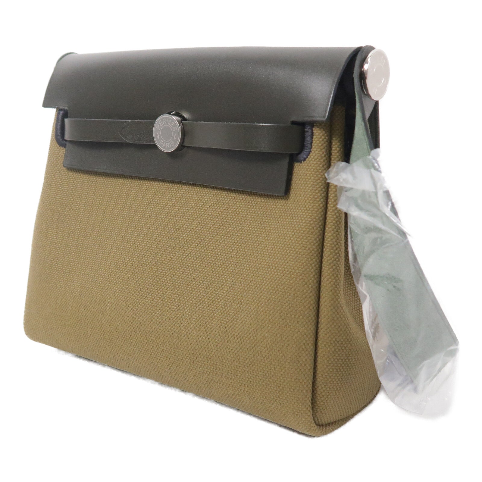 HERMES 帆布Mini Herbag肩背袋Vert Olive/Kaki