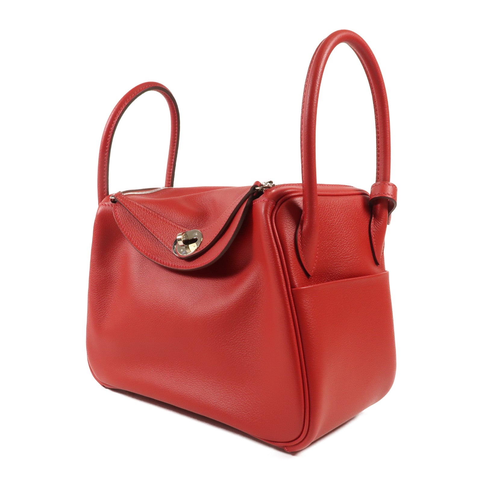 HERMES Evercolor皮革Lindy 26銀扣手挽肩背兩用袋Rouge de Coeur