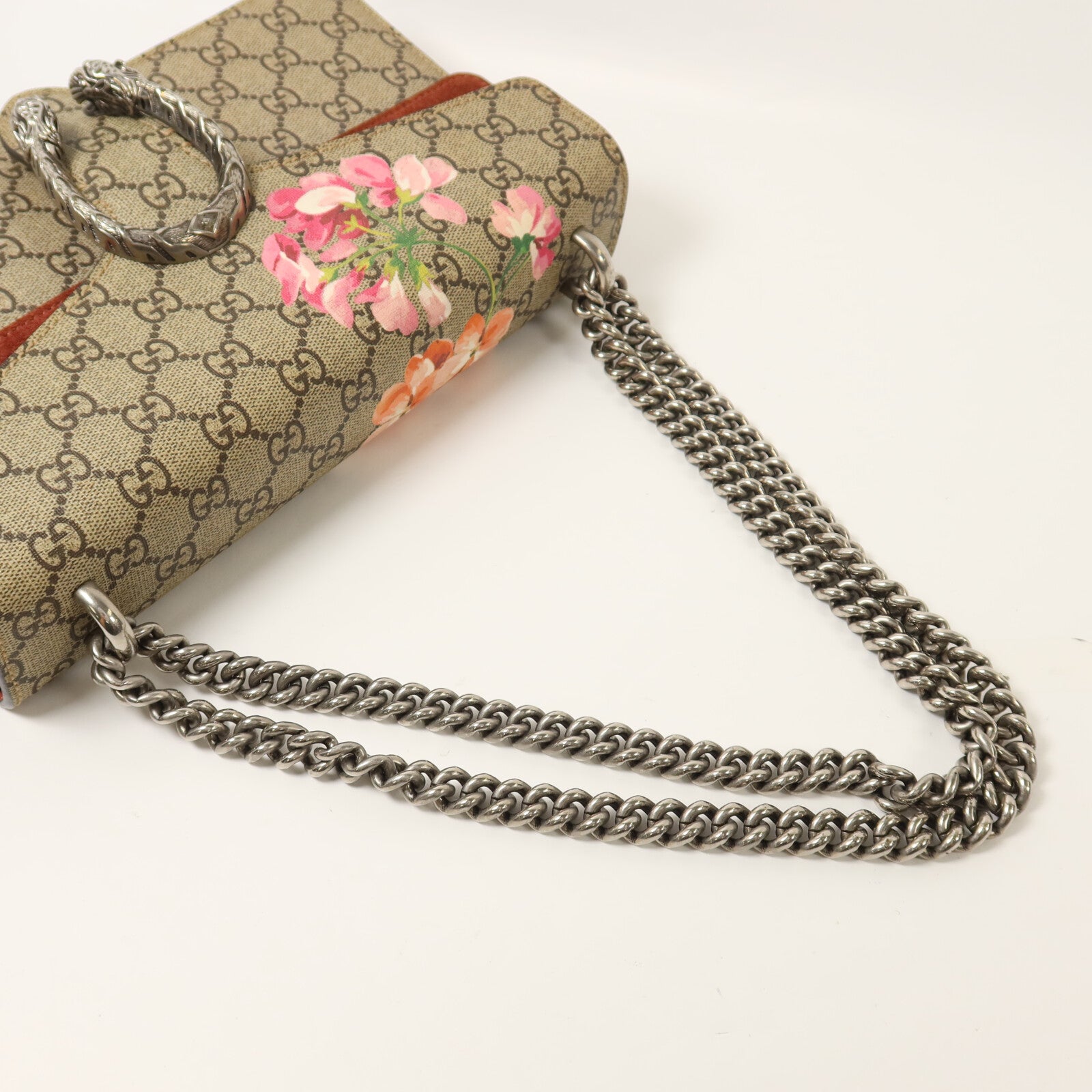 GUCCI 塗層帆布/麂皮皮革Dionysus鏈帶肩背袋