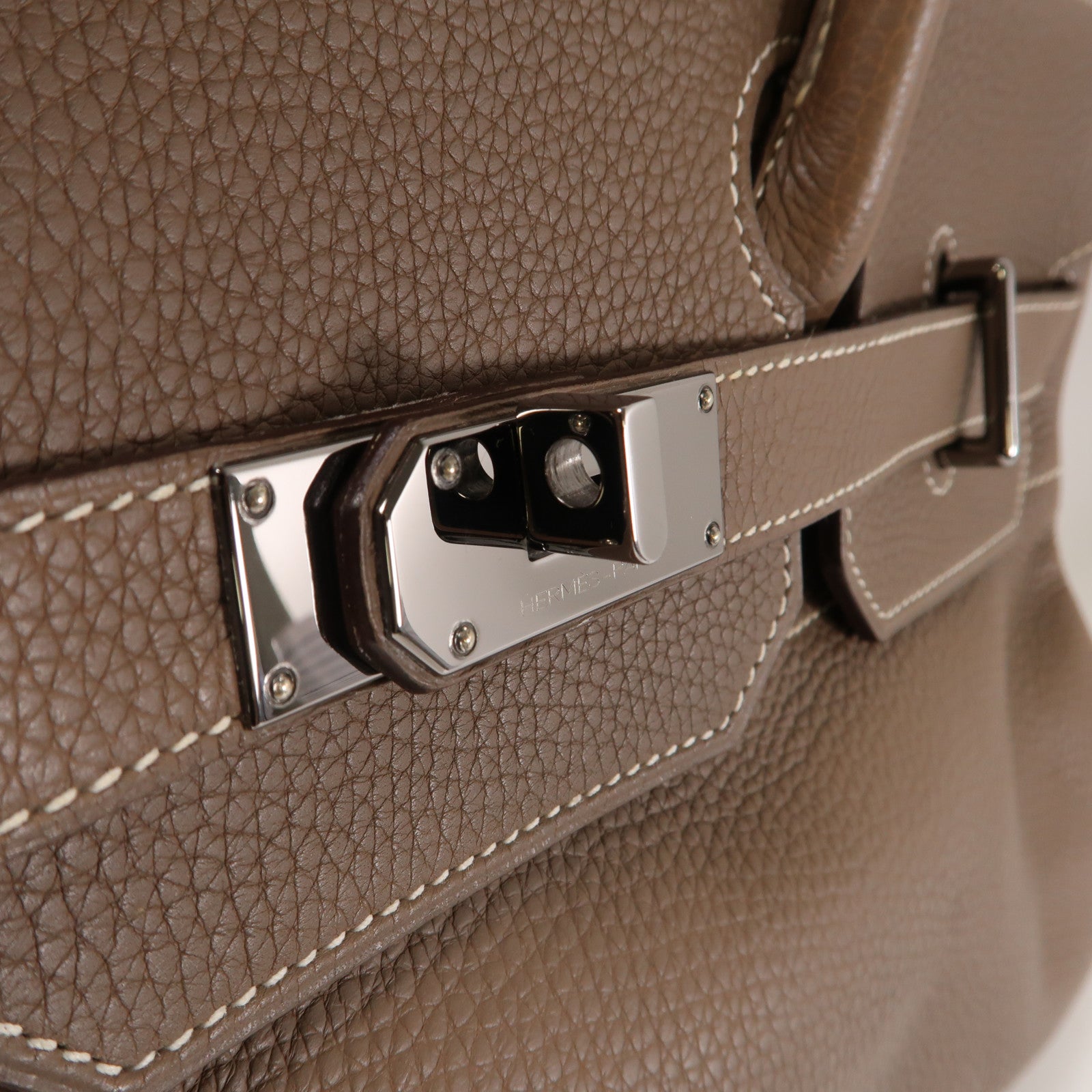 HERMES Clemence皮革Shoulder Birkin銀扣肩背袋大象灰色