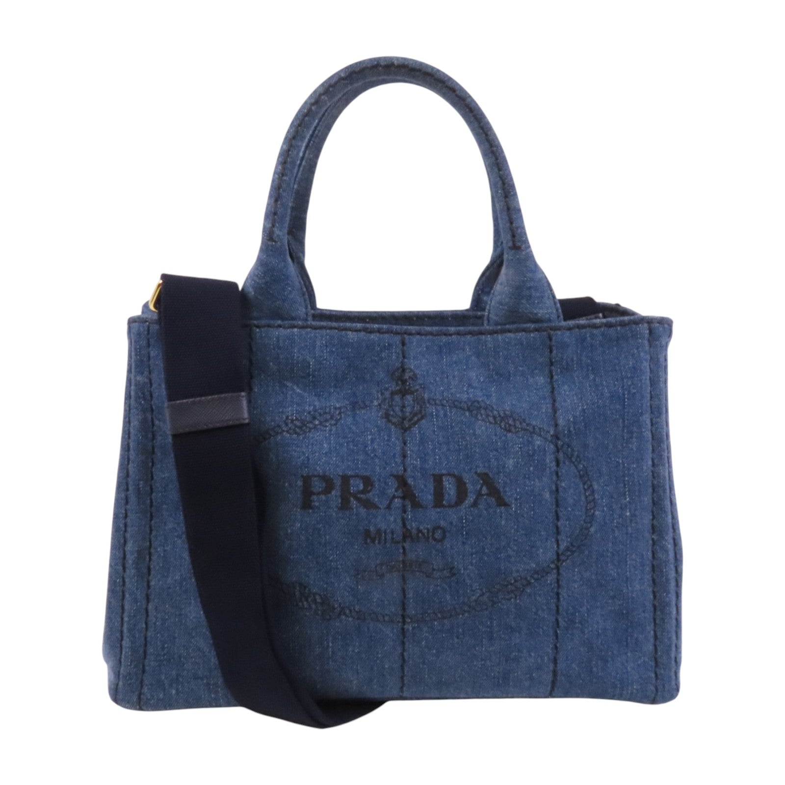 PRADA 牛仔布2Way Shoulder Bag金扣手挽肩背兩用袋