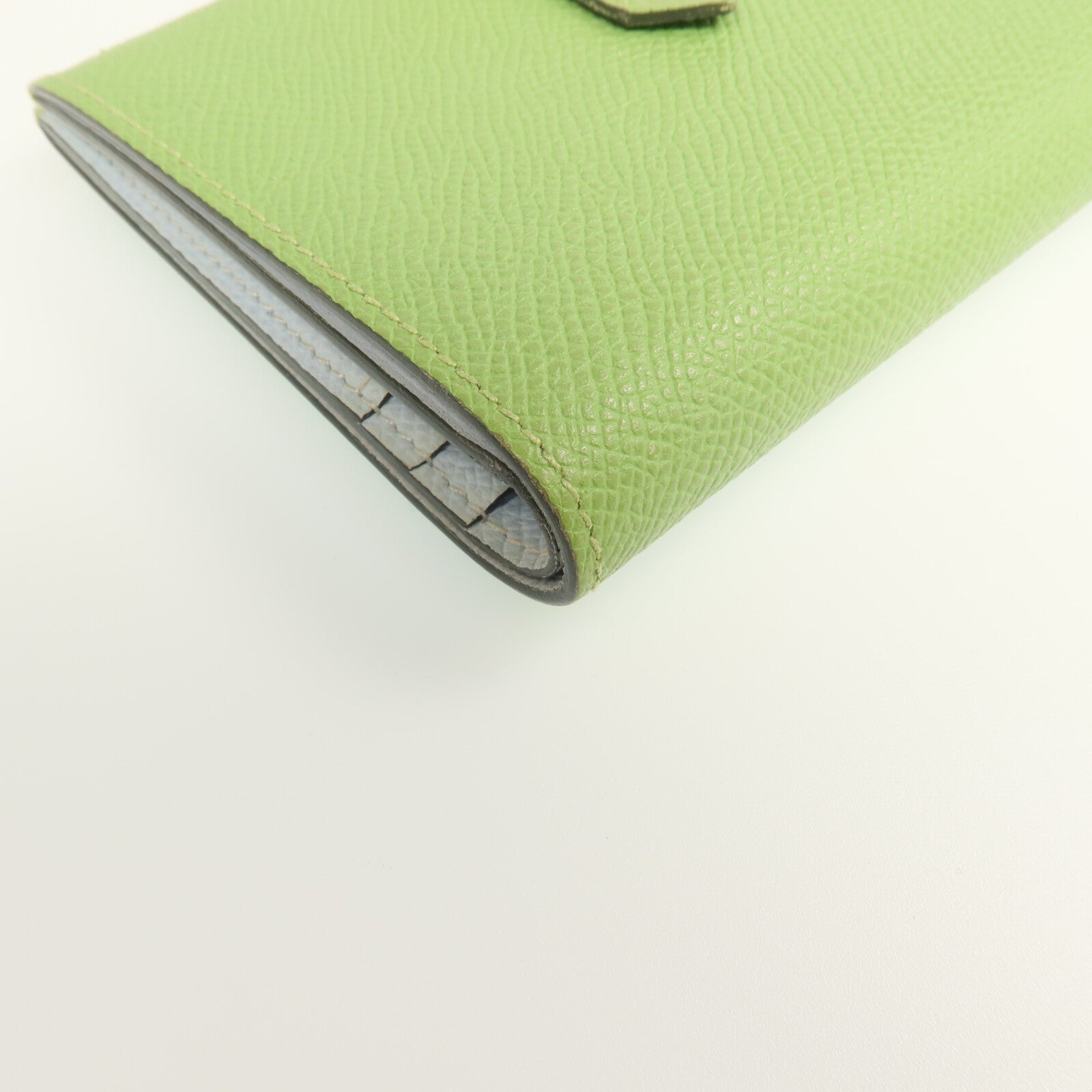 HERMES Epsom皮革Bearn Wallet金扣錢包Vert Criquet