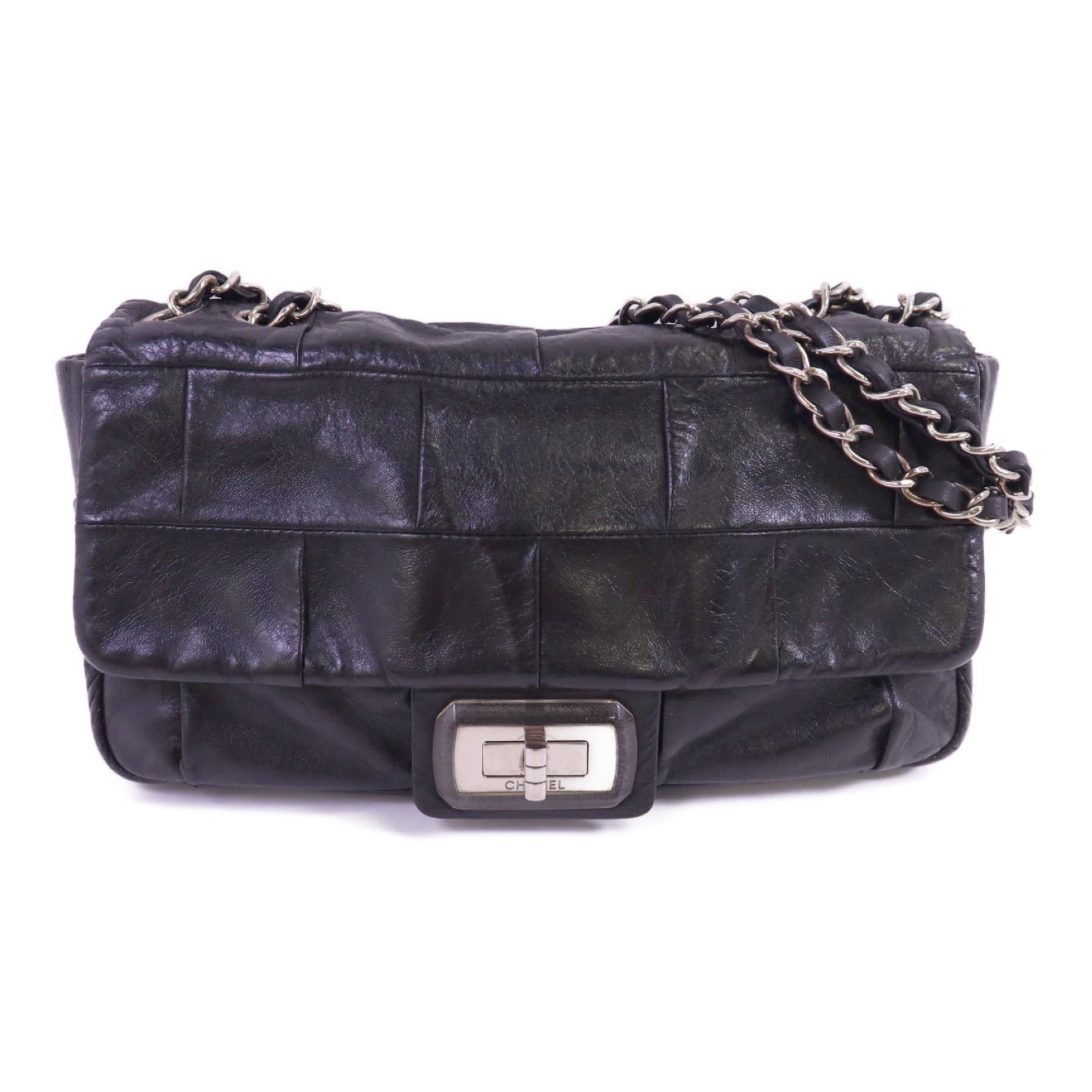 CHANEL 牛皮皮革Chain Shoulder銀扣鏈帶肩背袋