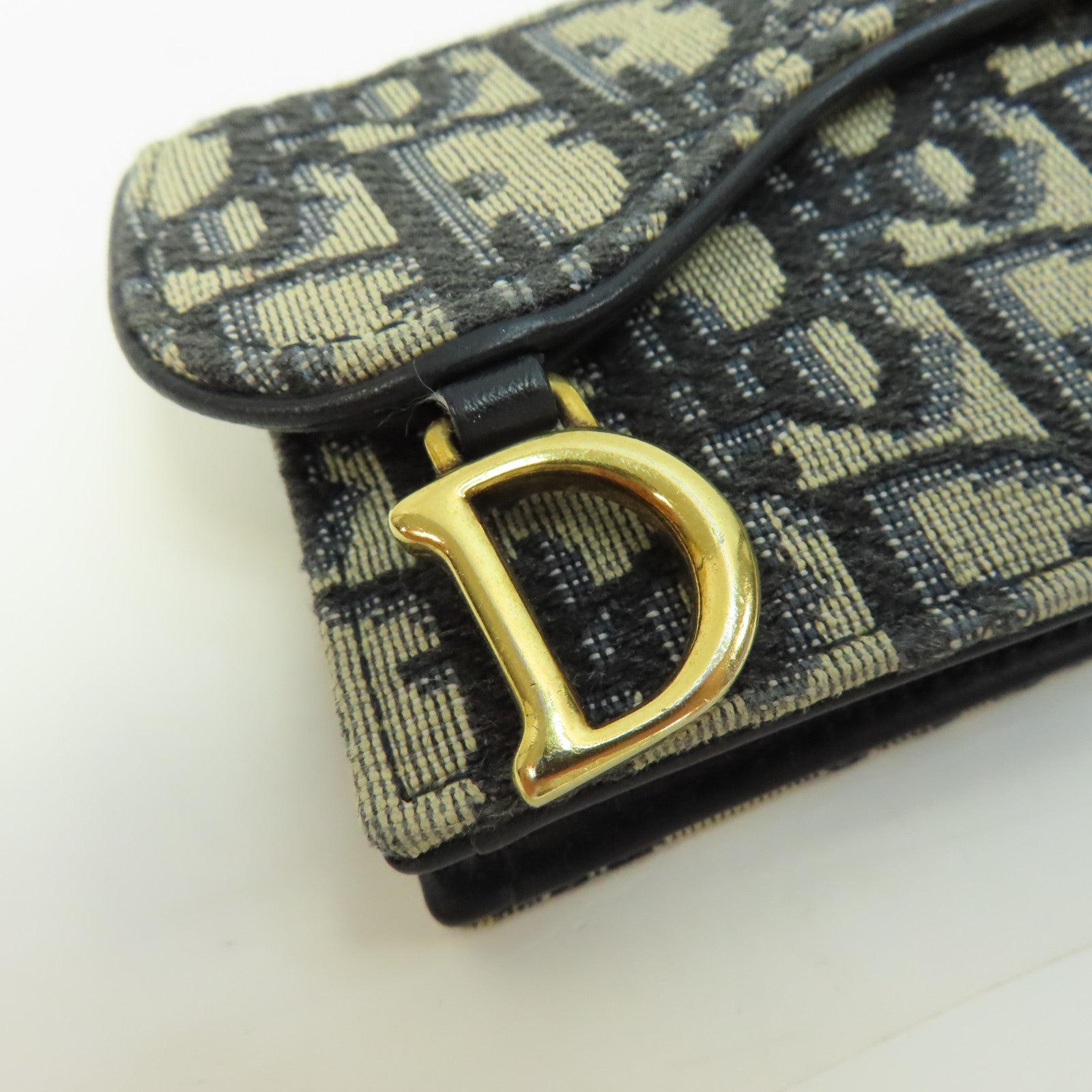Dior 帆布Card Holder金扣卡片套米色/藍色