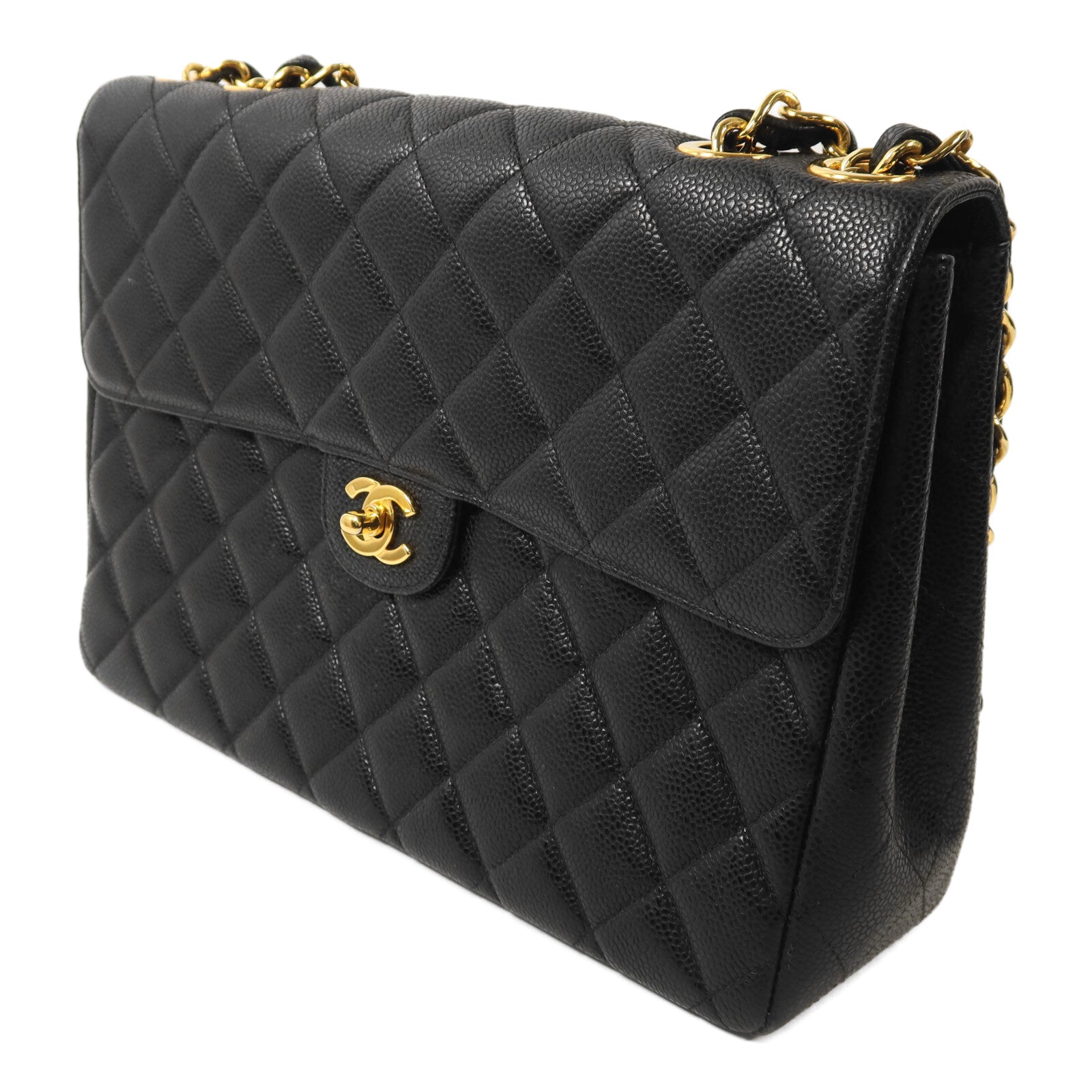 CHANEL 牛皮皮革Vintage Classic Large金扣鏈帶肩背袋