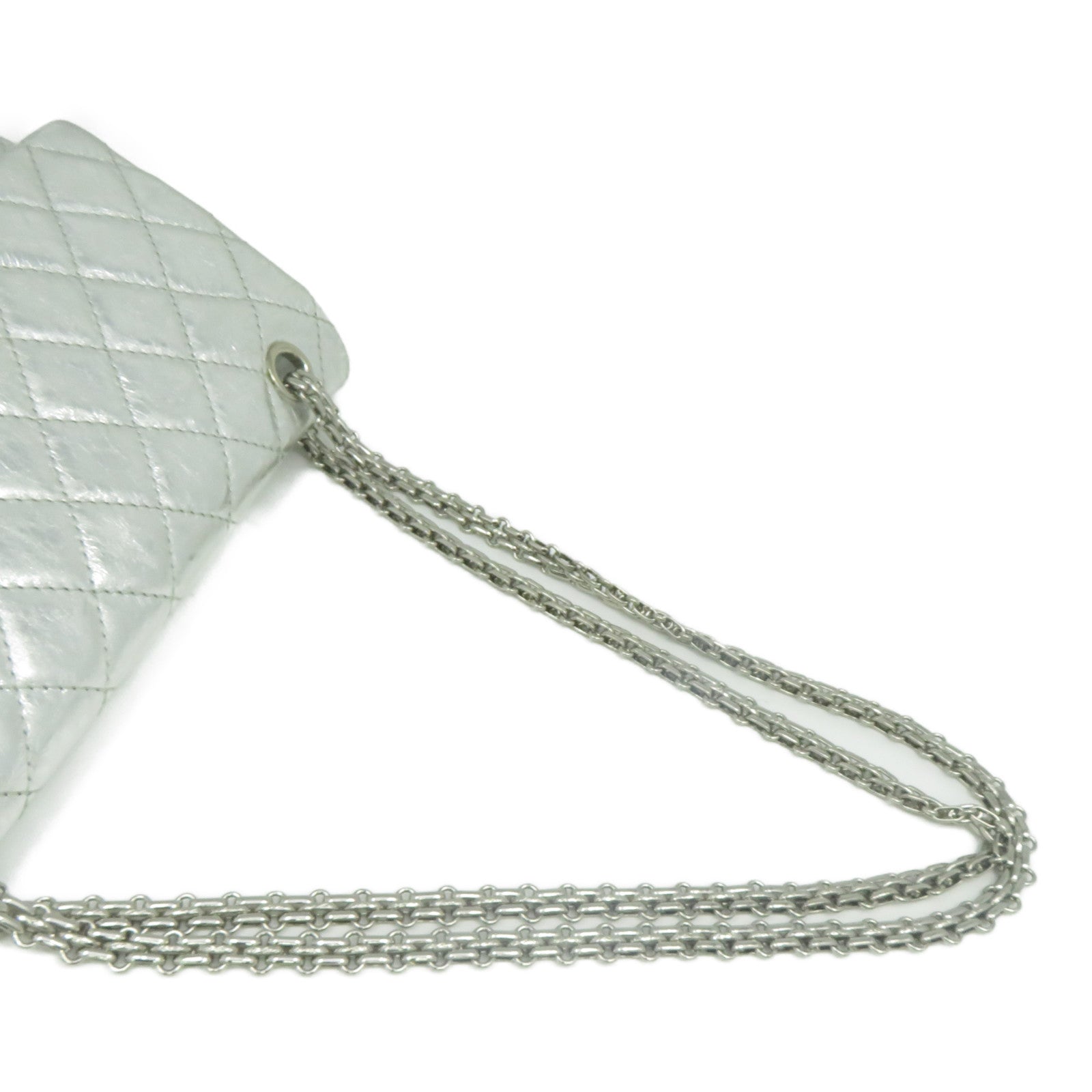 CHANEL 【清倉大減價】菱格牛皮皮革Chain Shoulder銀扣鏈帶肩背袋銀色