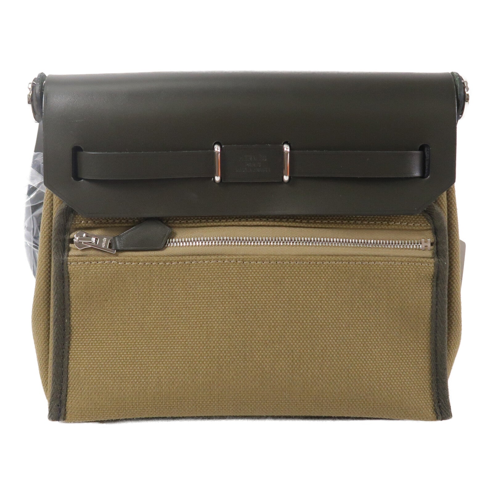 HERMES 帆布Mini Herbag肩背袋Vert Olive/Kaki