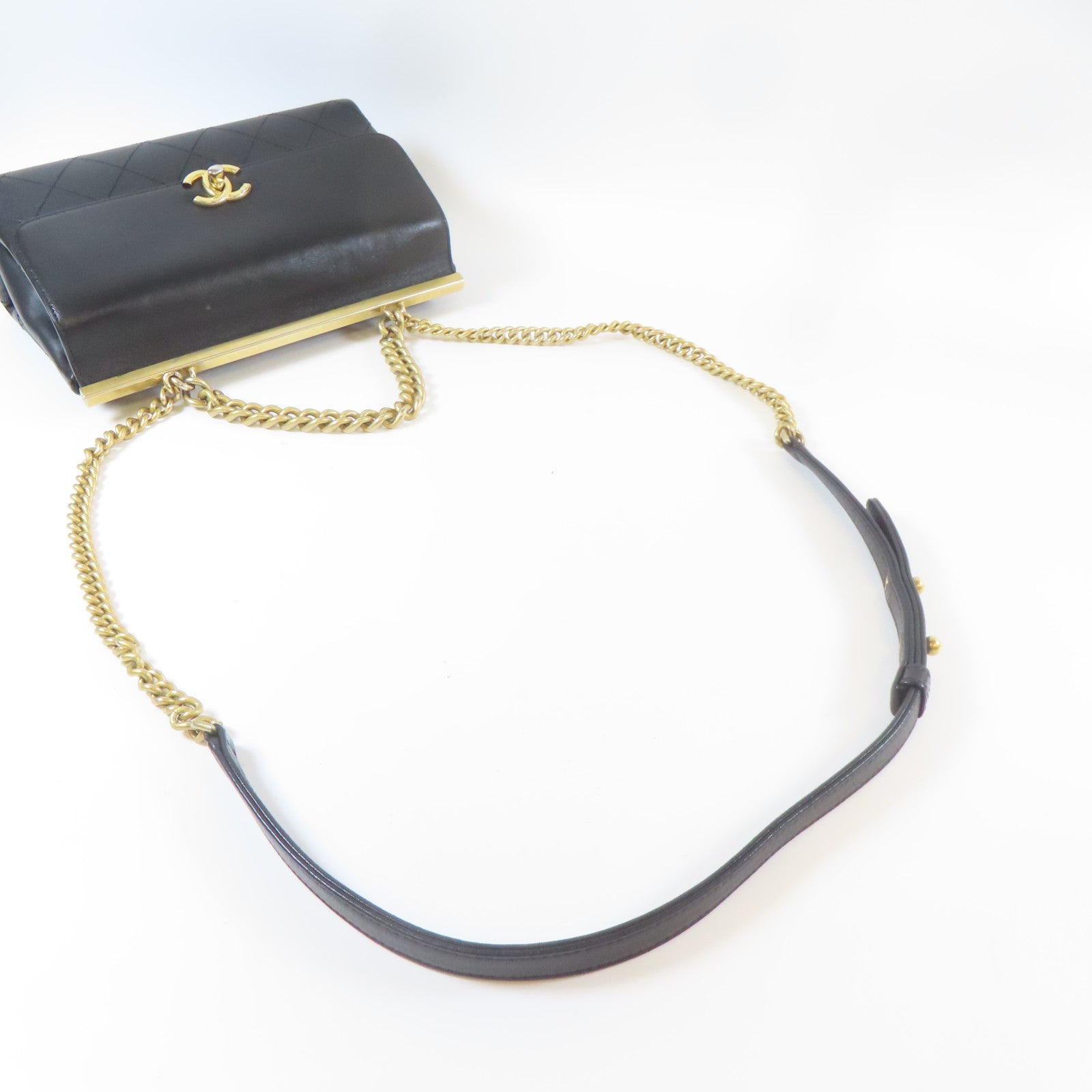CHANEL 【激減優惠】菱格牛皮皮革Chain Shoulder金扣手挽肩背兩用袋黑色