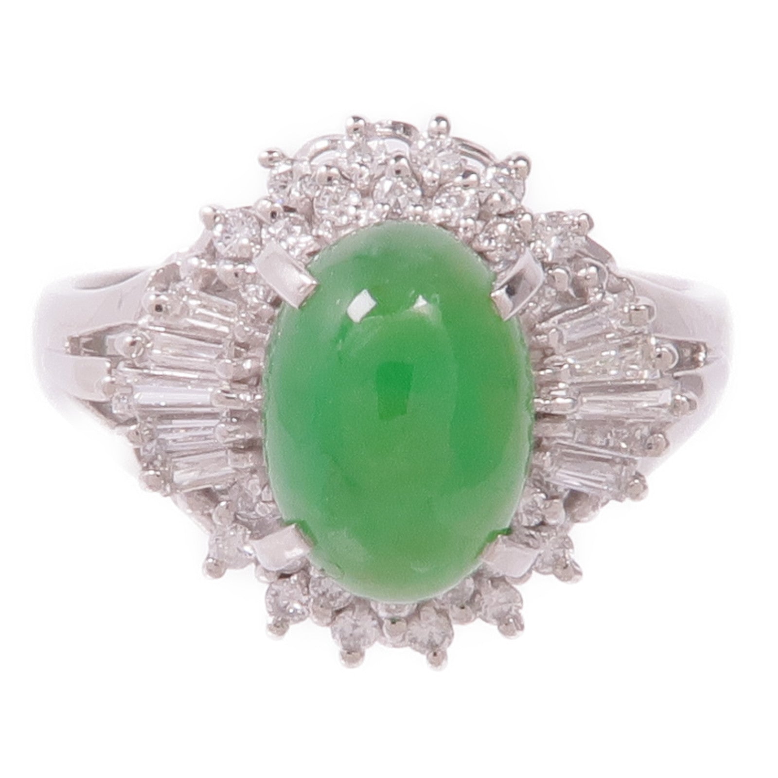 JEWELRY 【激減優惠】PT900鉑金Jade Diamond Ring翡翠/鑽石戒指US#4.75
