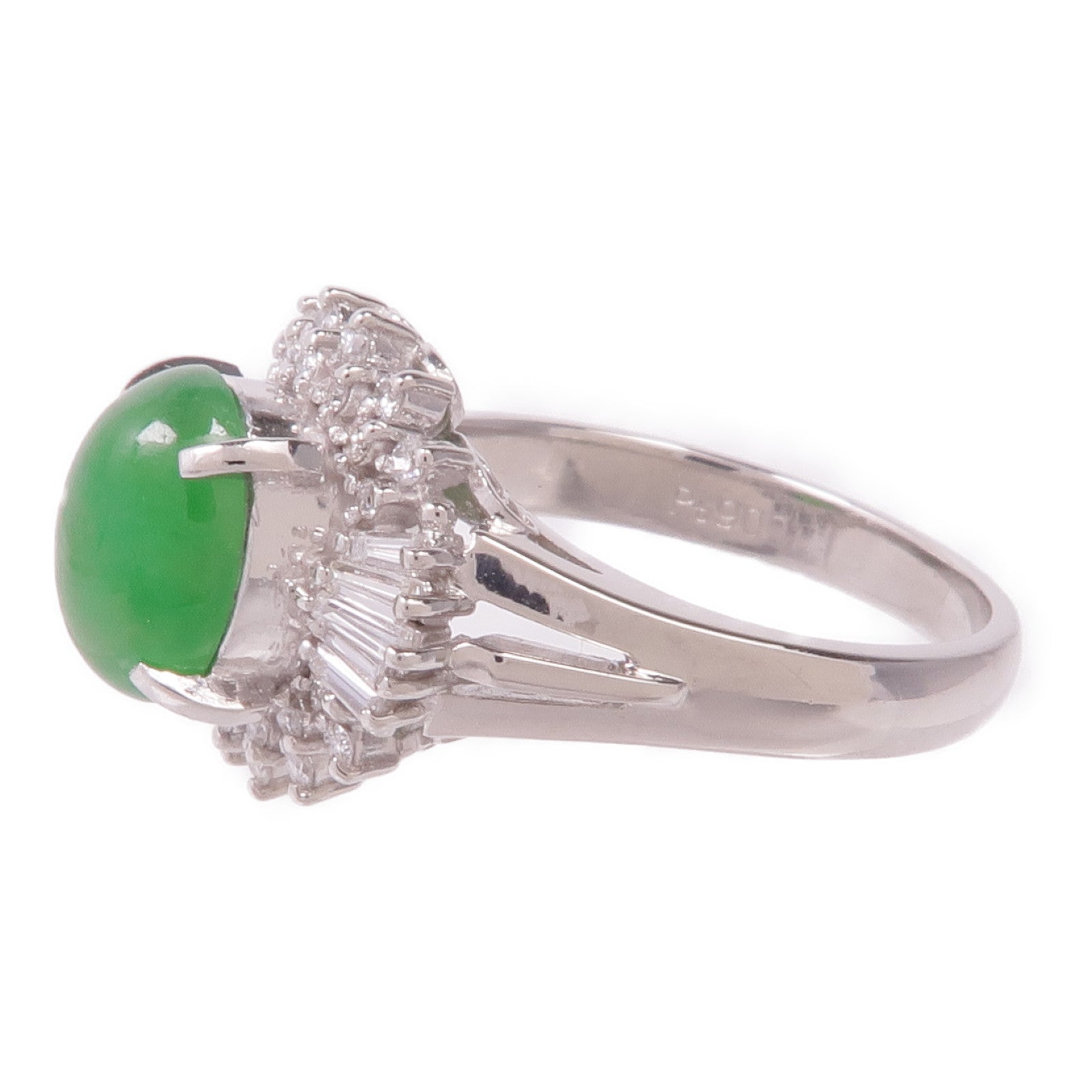 JEWELRY 【激減優惠】PT900鉑金Jade Diamond Ring翡翠/鑽石戒指US#4.75