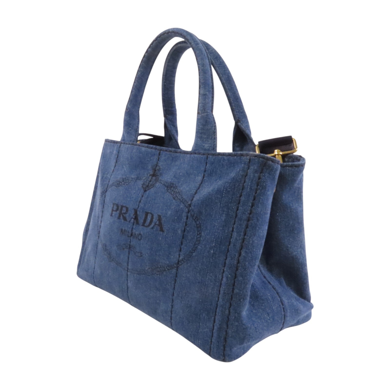 PRADA 牛仔布2Way Shoulder Bag金扣手挽肩背兩用袋