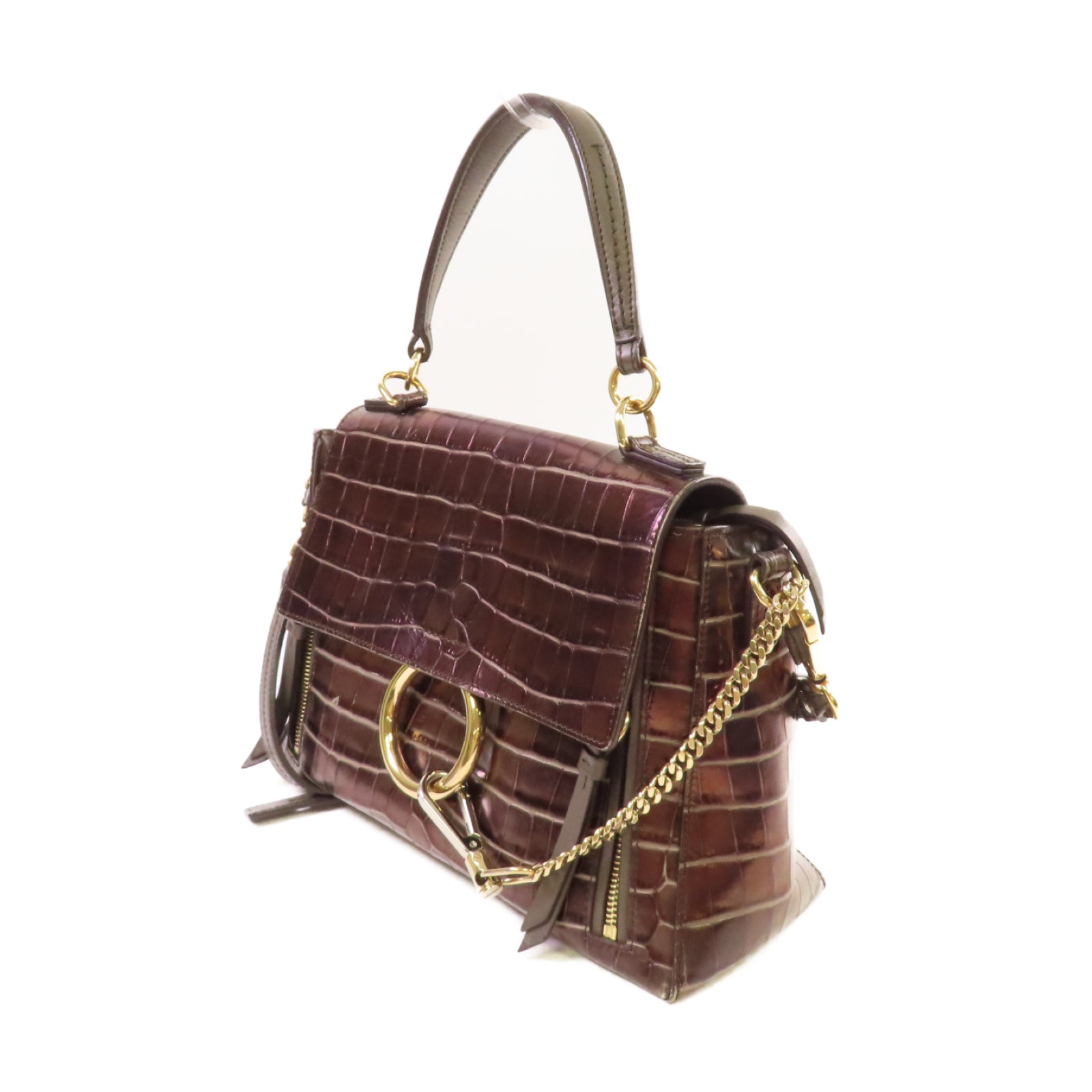 Chloe 牛皮皮革Faye Day 2Way Shoulder Bag手挽肩背兩用袋酒紅色