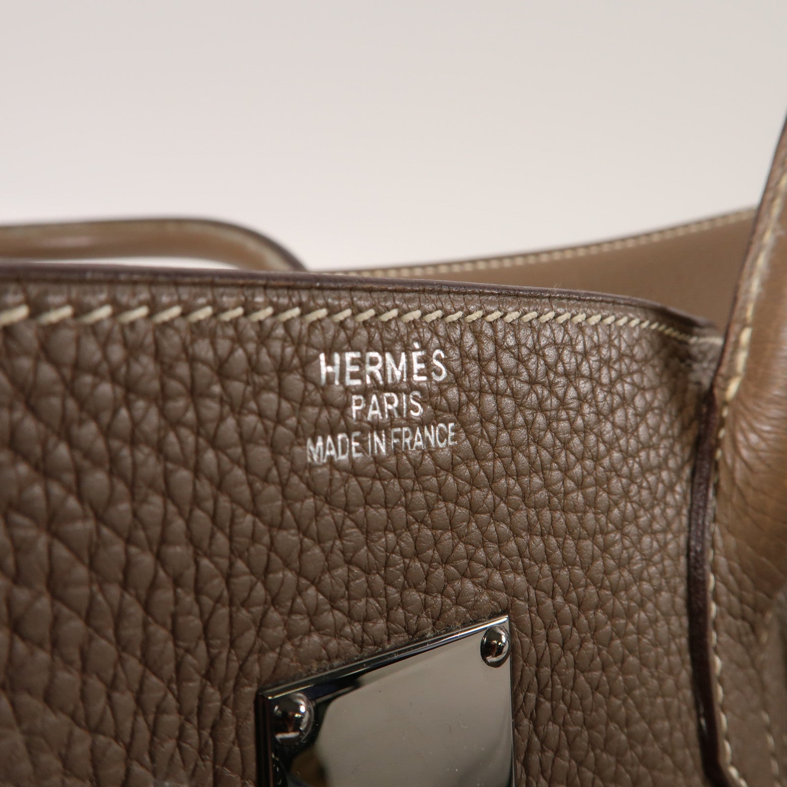 HERMES Clemence皮革Shoulder Birkin銀扣肩背袋大象灰色