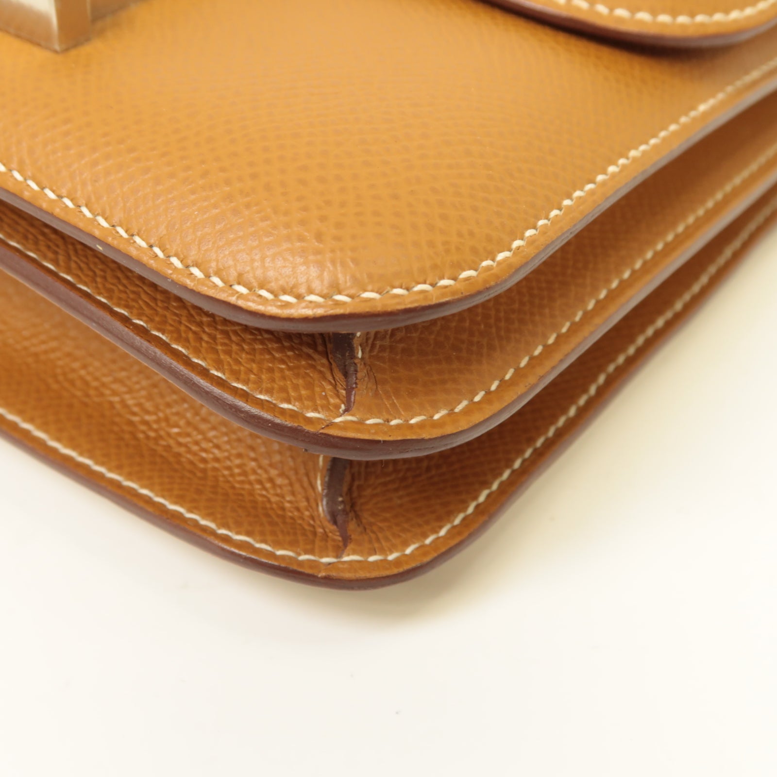 HERMES 【激減優惠】Epsom皮革Mini Constance銀扣肩背袋棕色