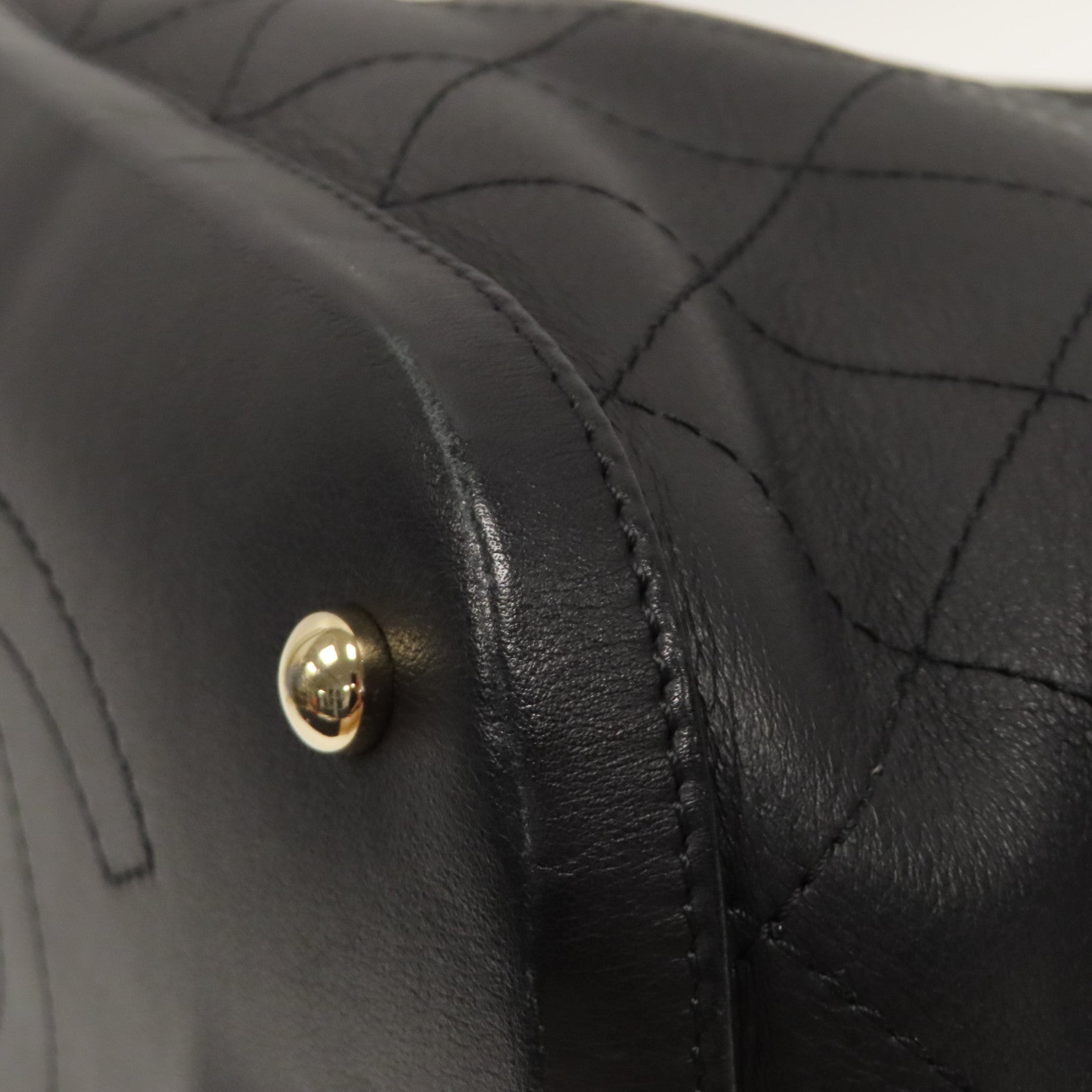 CHANEL 菱格牛皮皮革Chain Shoulder金扣手挽肩背兩用袋黑色