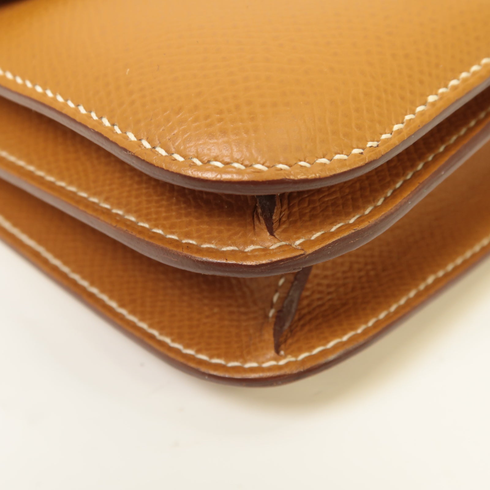 HERMES 【激減優惠】Epsom皮革Mini Constance銀扣肩背袋棕色