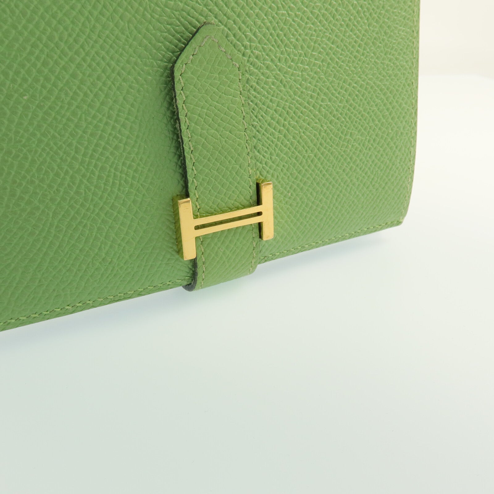 HERMES Epsom皮革Bearn Wallet金扣錢包Vert Criquet