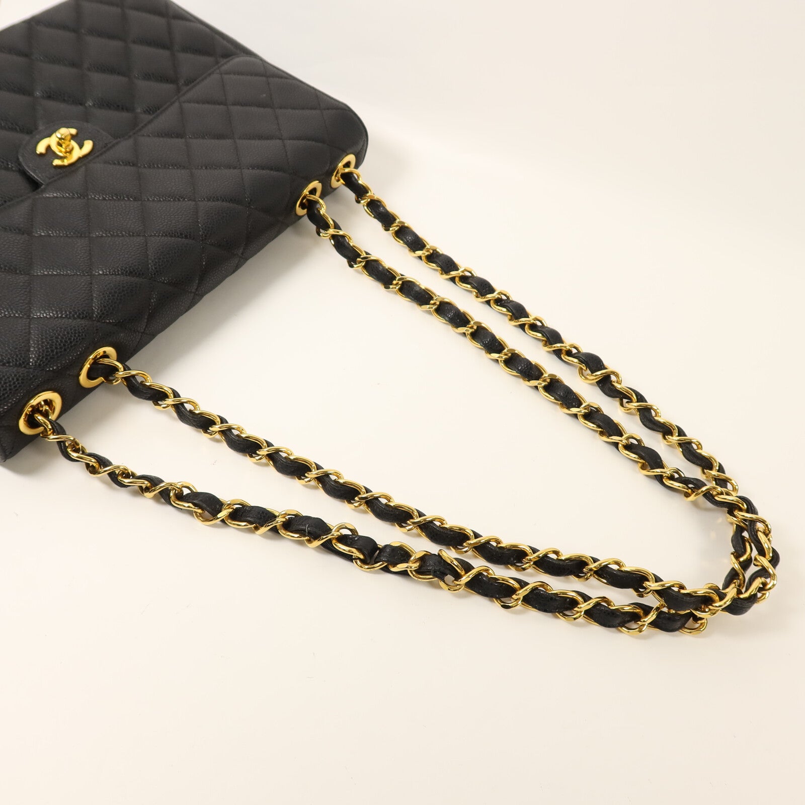 CHANEL 牛皮皮革Vintage Classic Large金扣鏈帶肩背袋