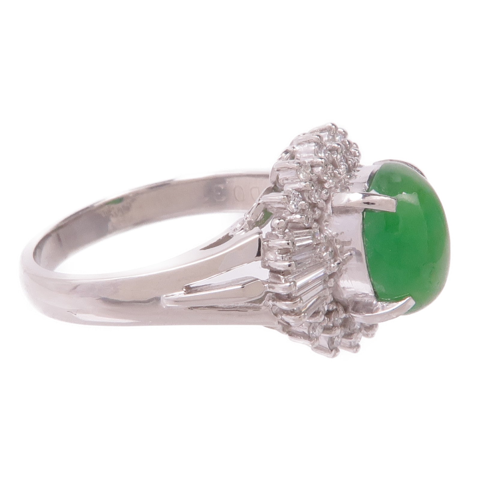 JEWELRY 【激減優惠】PT900鉑金Jade Diamond Ring翡翠/鑽石戒指US#4.75