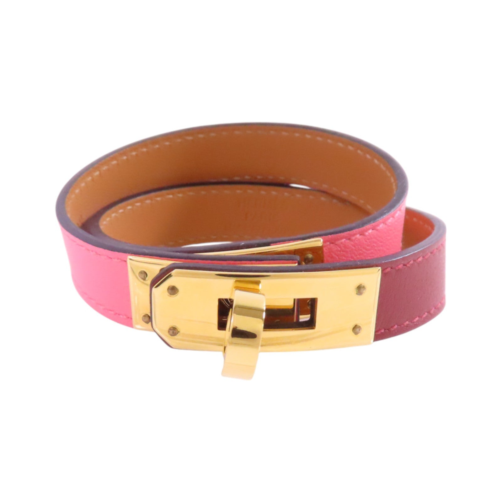 HERMES GHW Kelly Double Tour T2 Bracelet Bangle Swift Leather