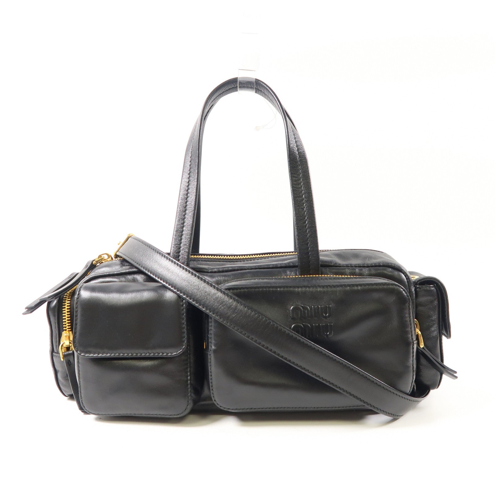 Miu Miu 羊皮皮革Top Handle Bag金扣手挽肩背兩用袋黑色