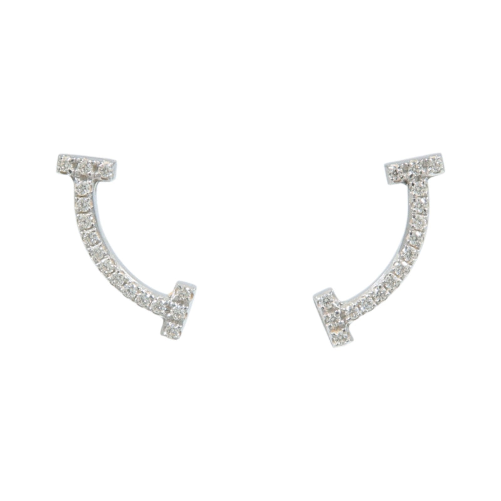 TIFFANY＆CO 18K白金T Smile鑽石耳環