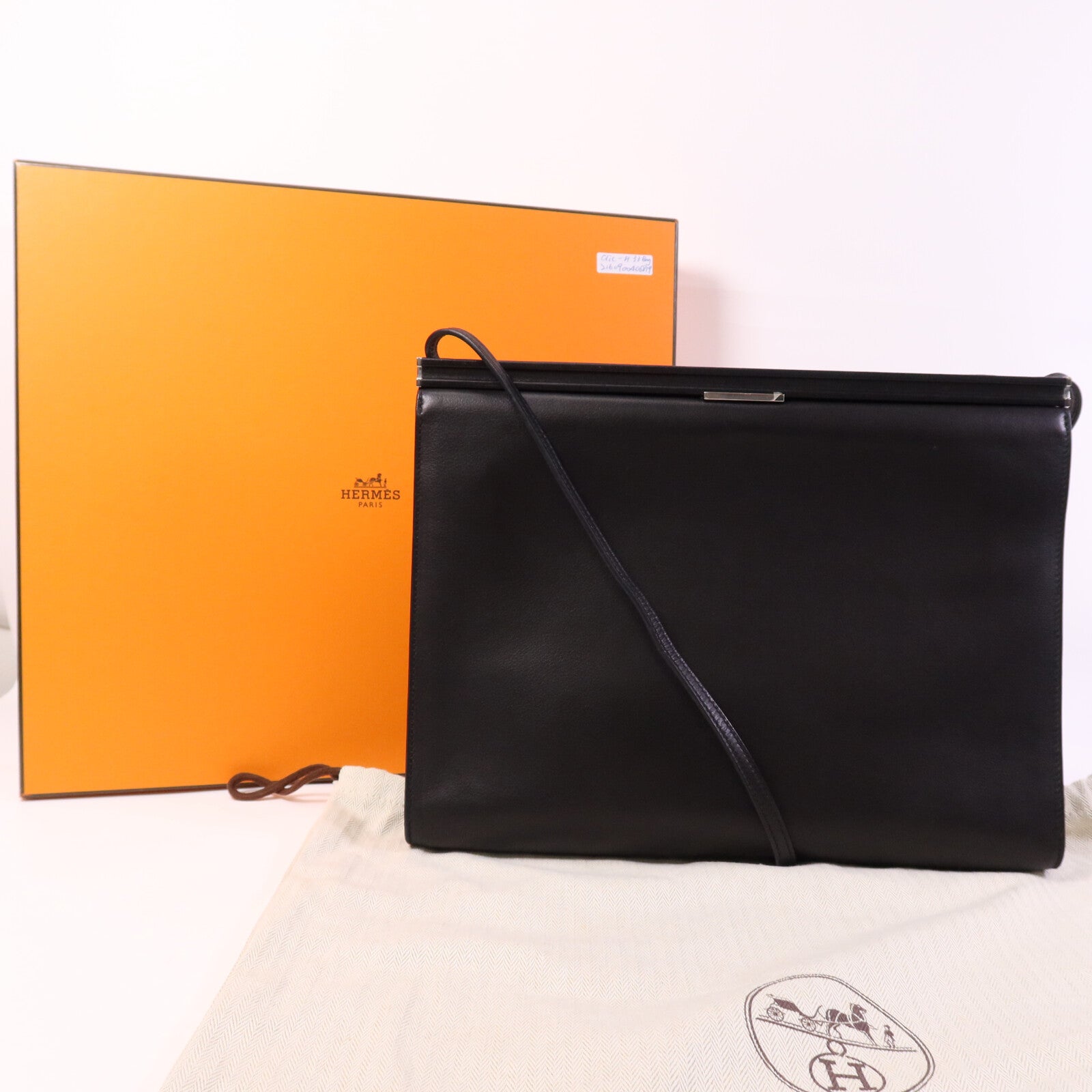 HERMES Evercolor皮革Clic-H 33 Bag銀扣肩背袋Noir