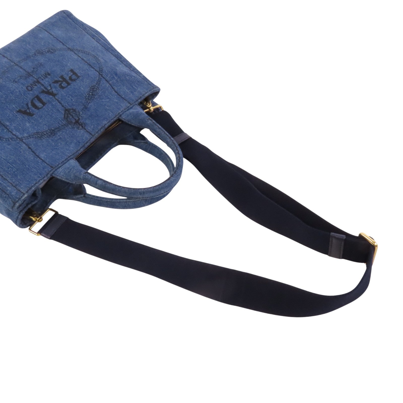 PRADA 牛仔布2Way Shoulder Bag金扣手挽肩背兩用袋
