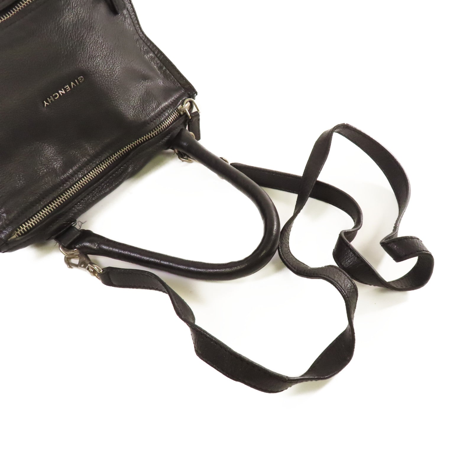 GIVENCHY 【激減優惠】皮革Pandora Small 2Way Shoulder Bag銀扣手挽肩背兩用袋黑色