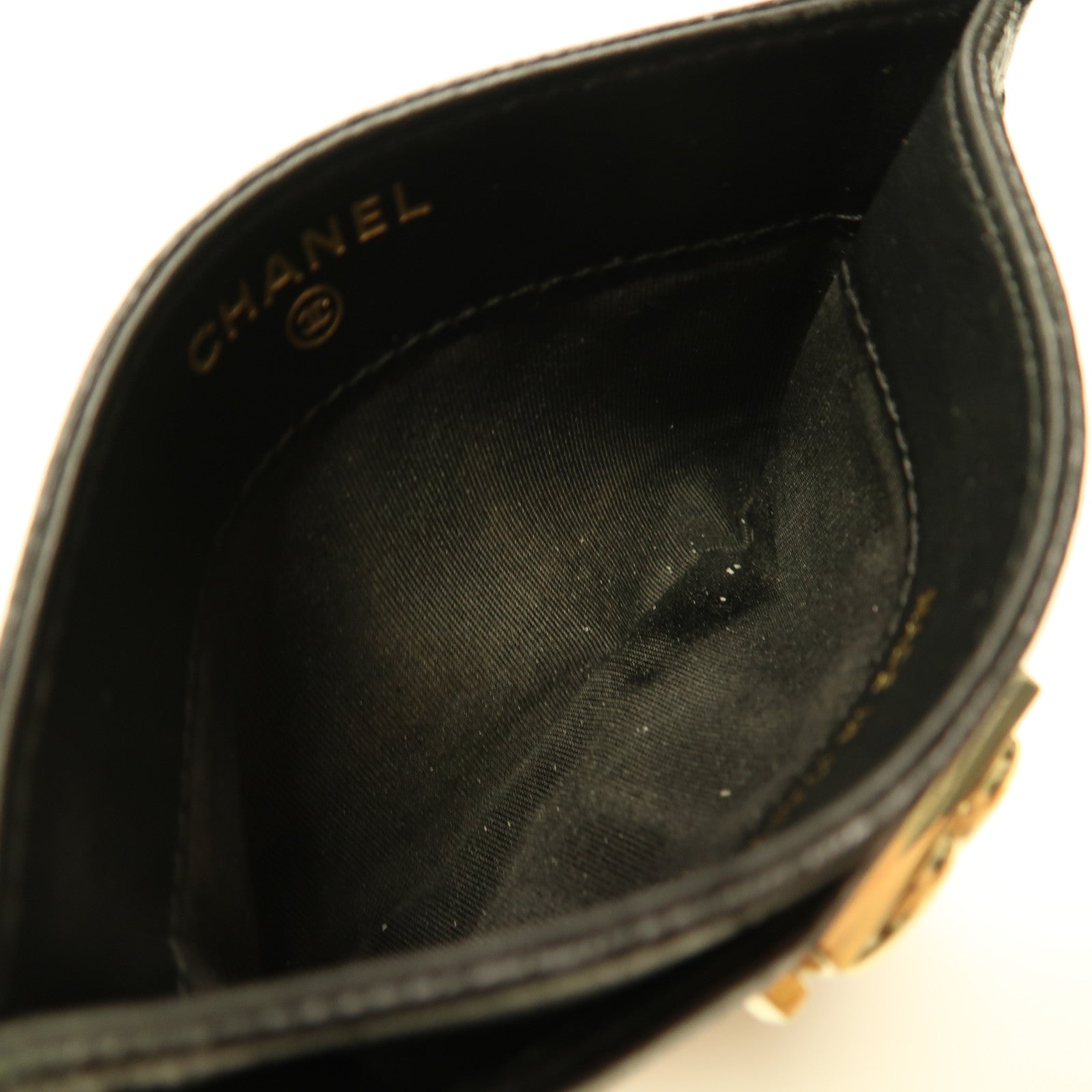 CHANEL 牛皮皮革Card Case金扣卡片套黑色