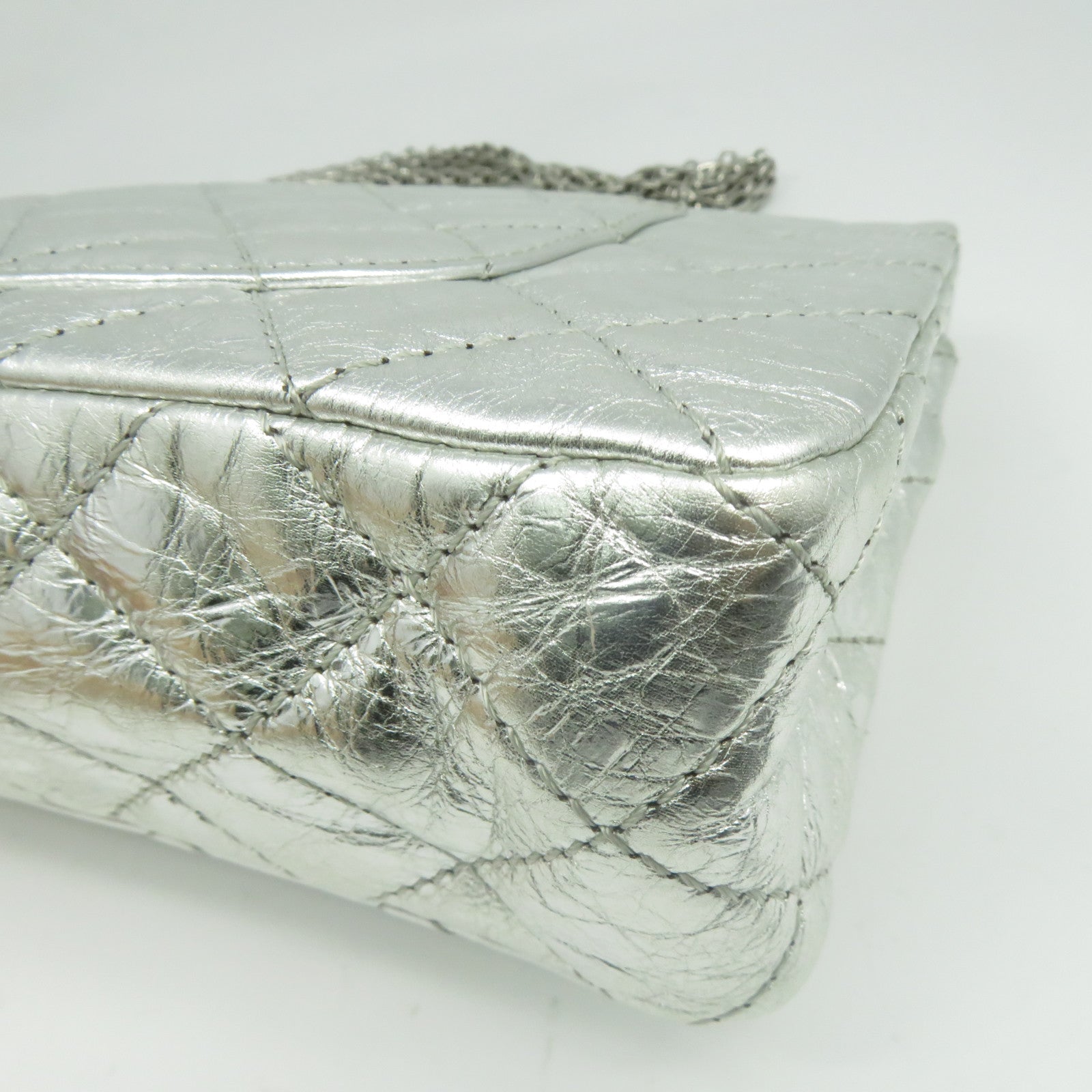 CHANEL 【清倉大減價】菱格牛皮皮革Chain Shoulder銀扣鏈帶肩背袋銀色