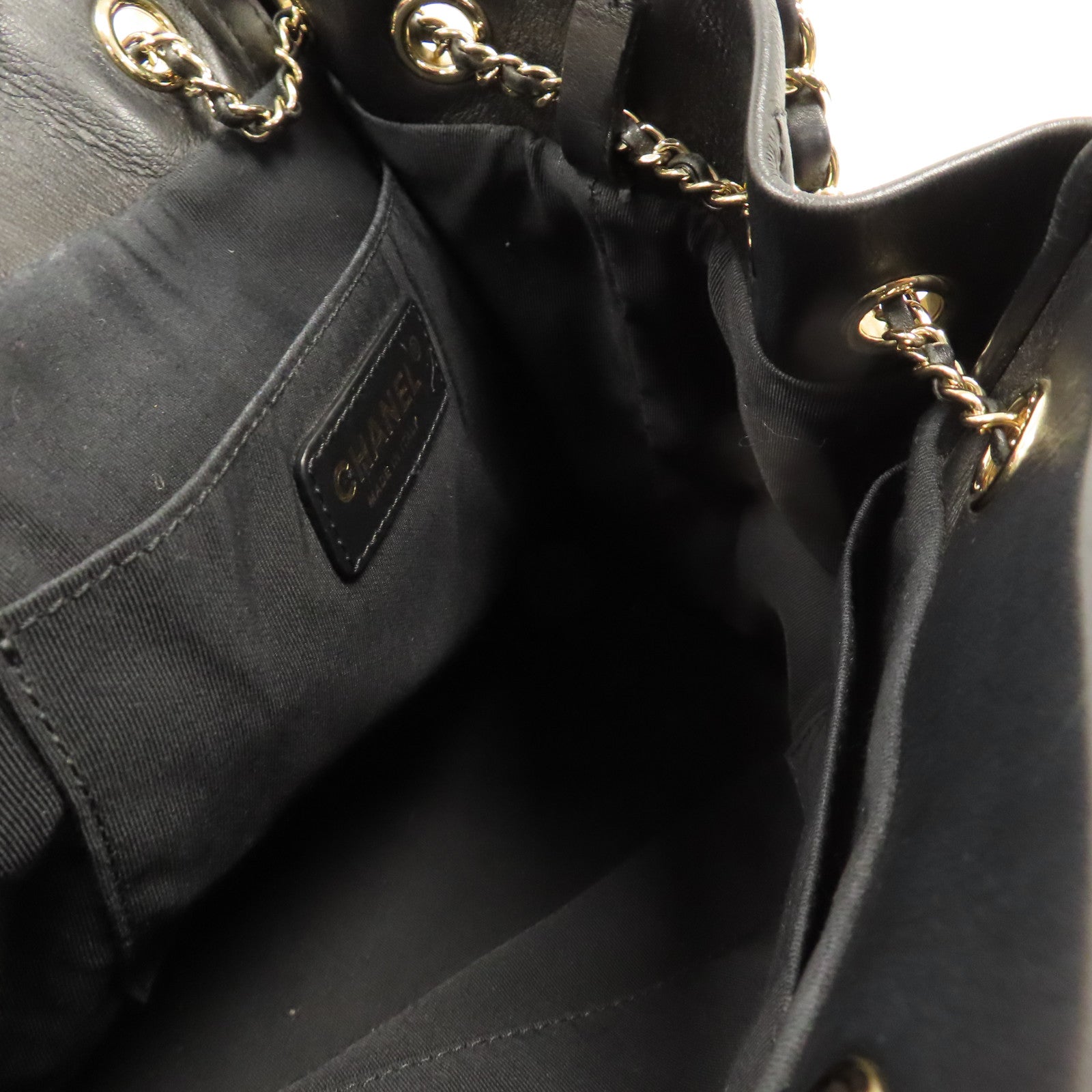 CHANEL 菱格牛皮皮革Chain Shoulder金扣手挽肩背兩用袋黑色