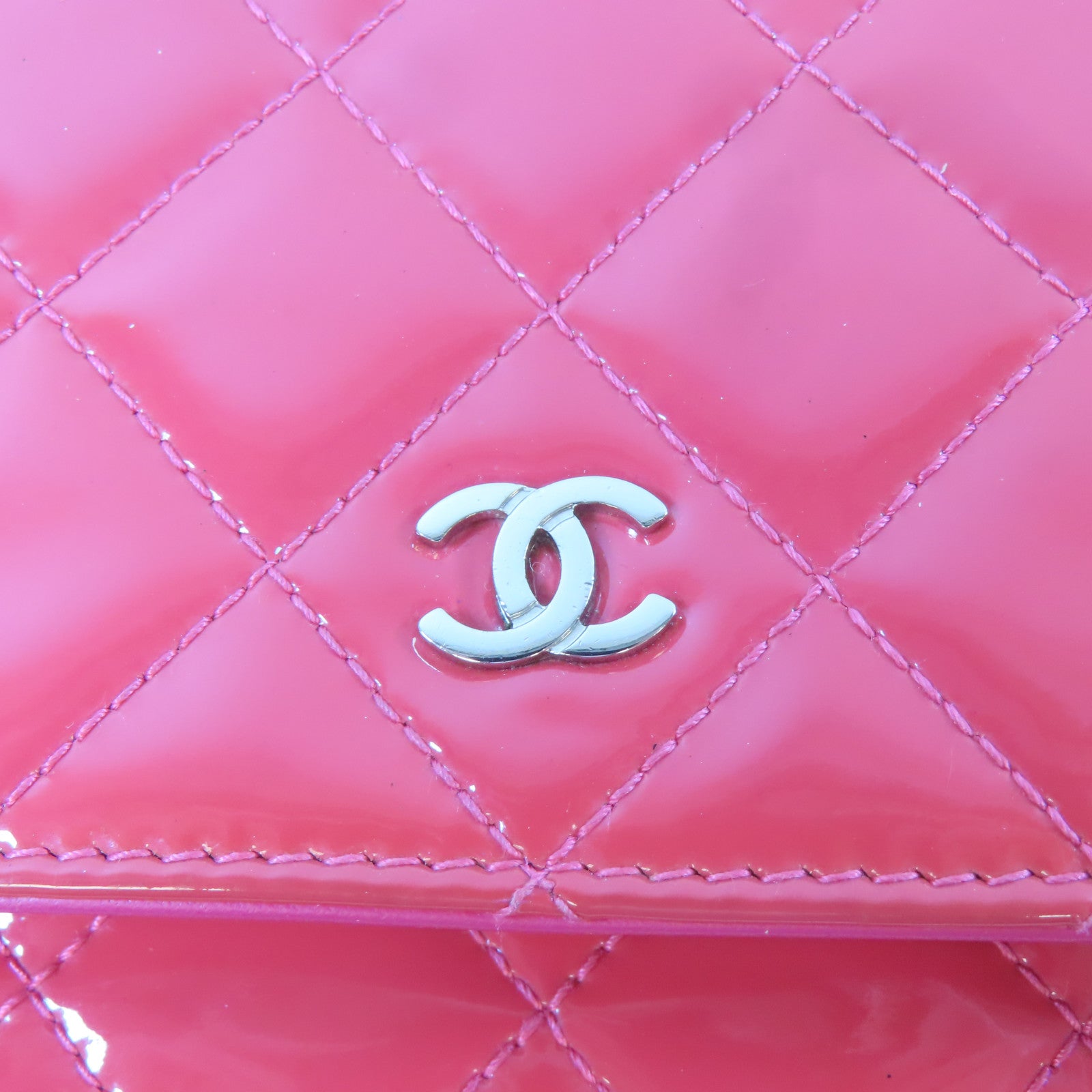 CHANEL 菱格漆皮皮革Woc Shoulder Bag銀扣鏈帶肩背袋紅色