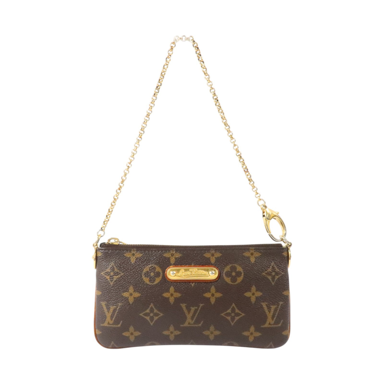 LOUIS VUITTON Monogram Pochette Milla金扣鏈帶手挽袋