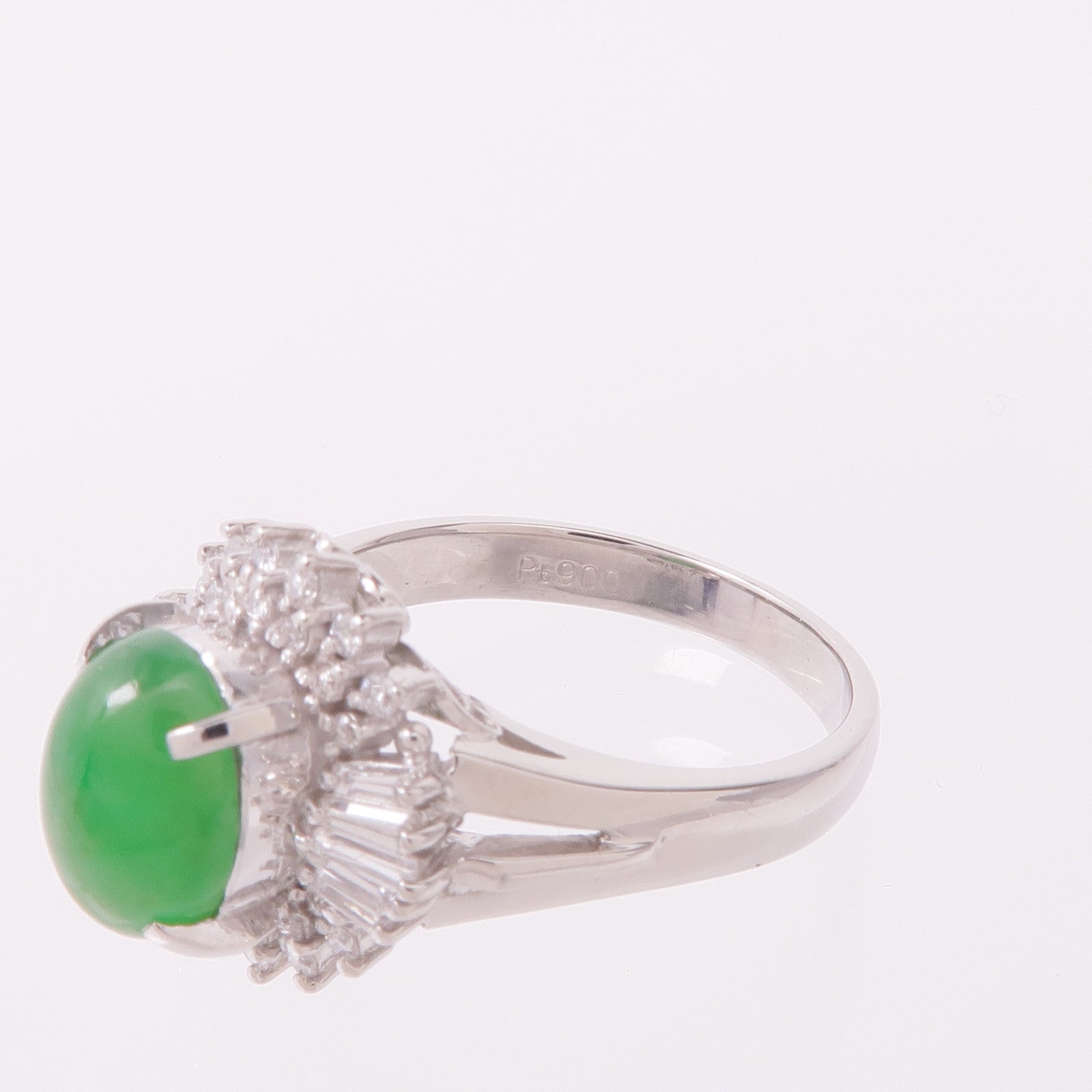 JEWELRY 【激減優惠】PT900鉑金Jade Diamond Ring翡翠/鑽石戒指US#4.75