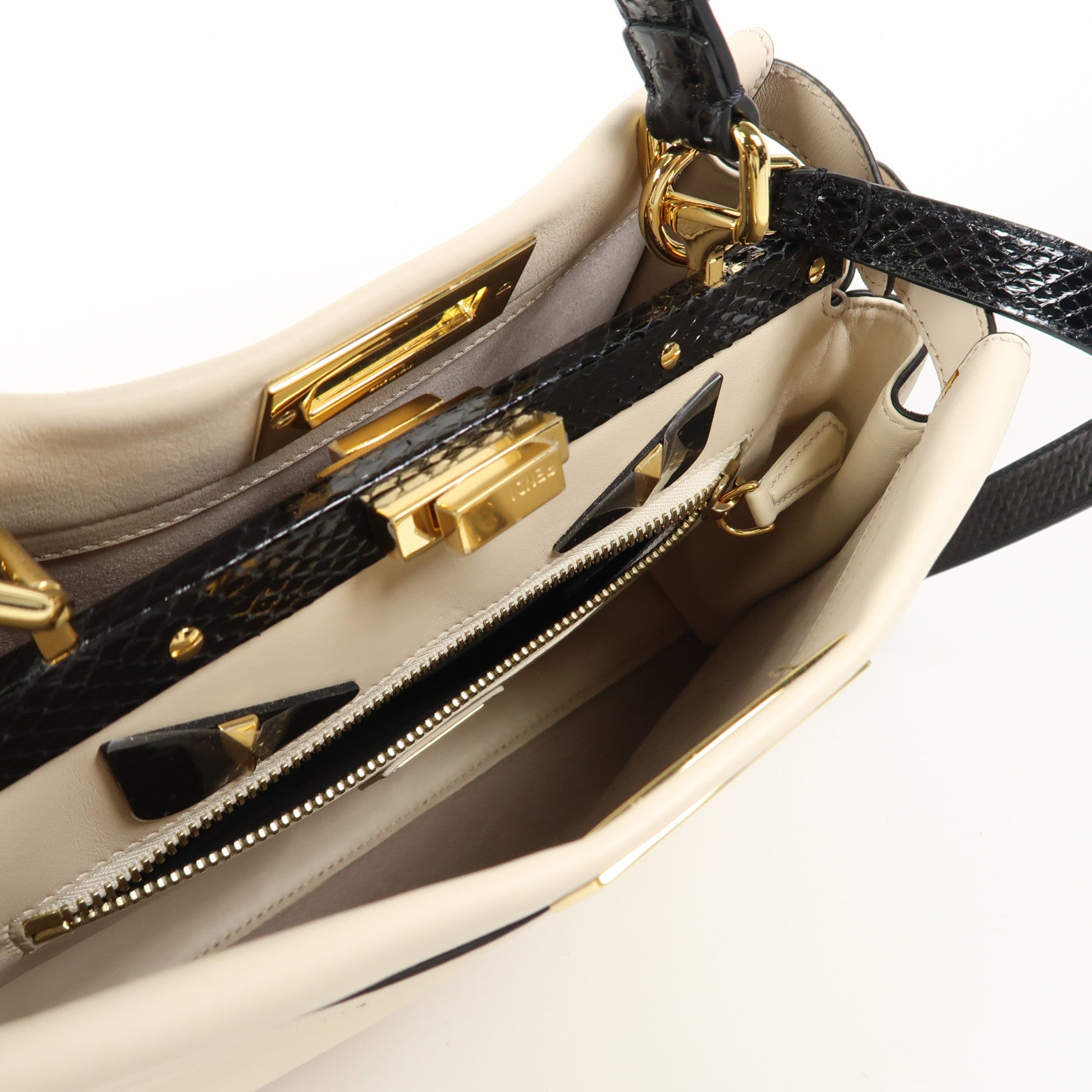 FENDI 蛇皮/牛皮皮革Peekaboo金扣手挽肩背兩用袋