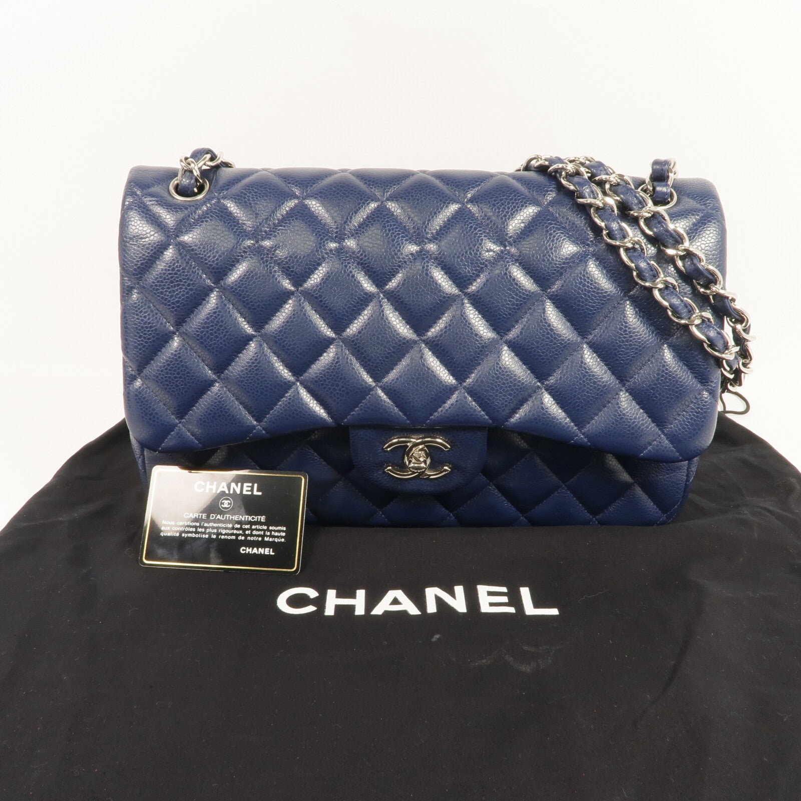 CHANEL 牛皮皮革Large Classic鏈帶肩背袋銀扣鏈帶肩背袋