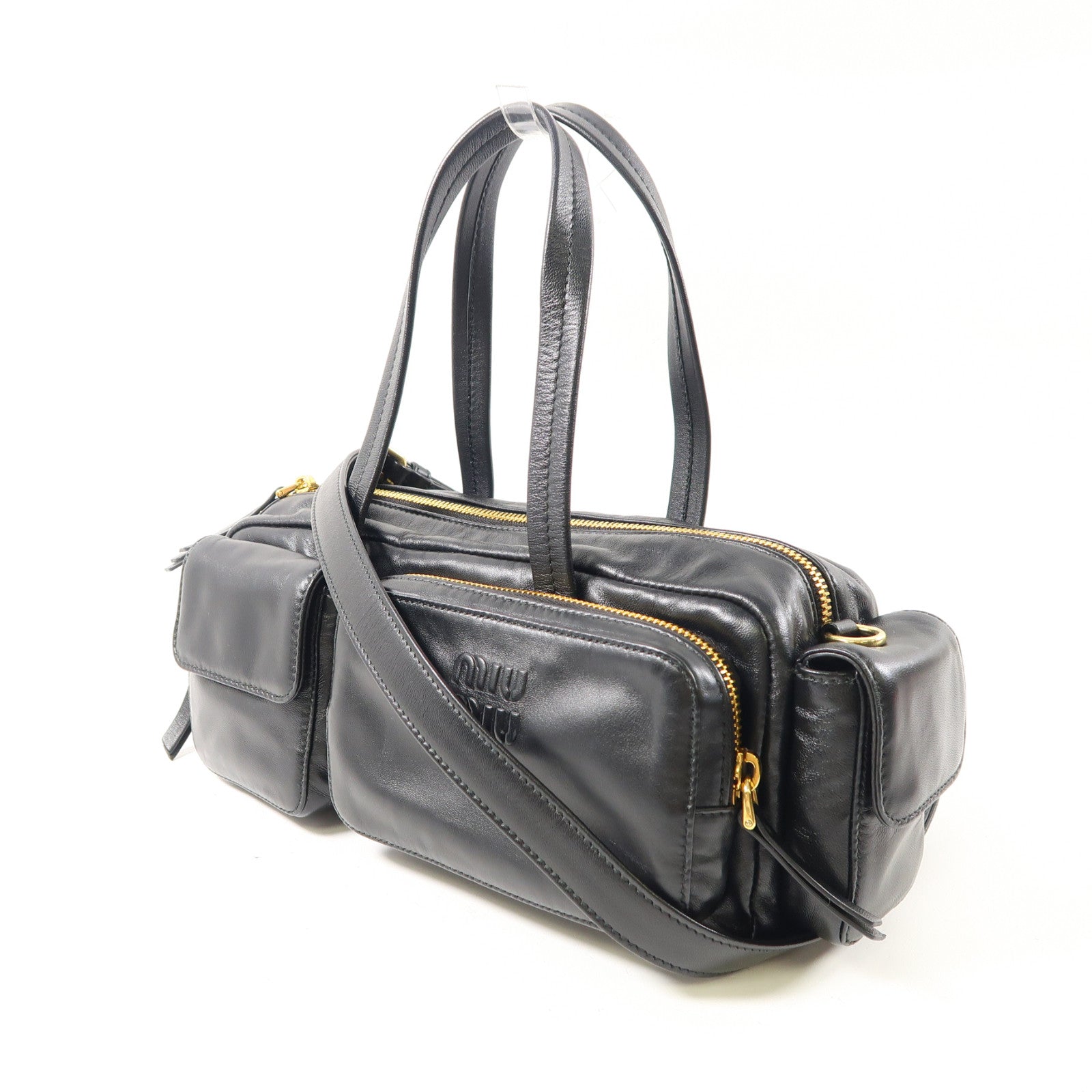 Miu Miu 羊皮皮革Top Handle Bag金扣手挽肩背兩用袋黑色