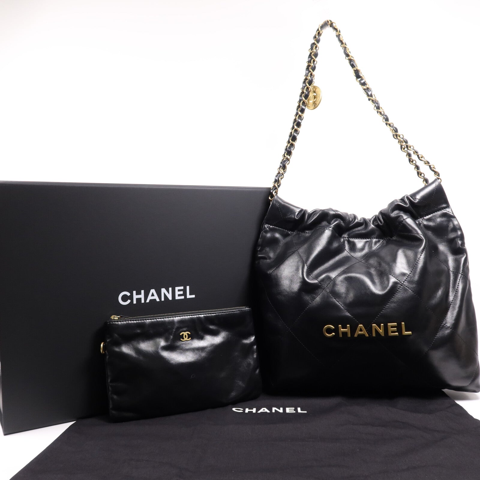CHANEL 牛皮皮革Chanel 22 Medium金扣鏈帶肩背袋
