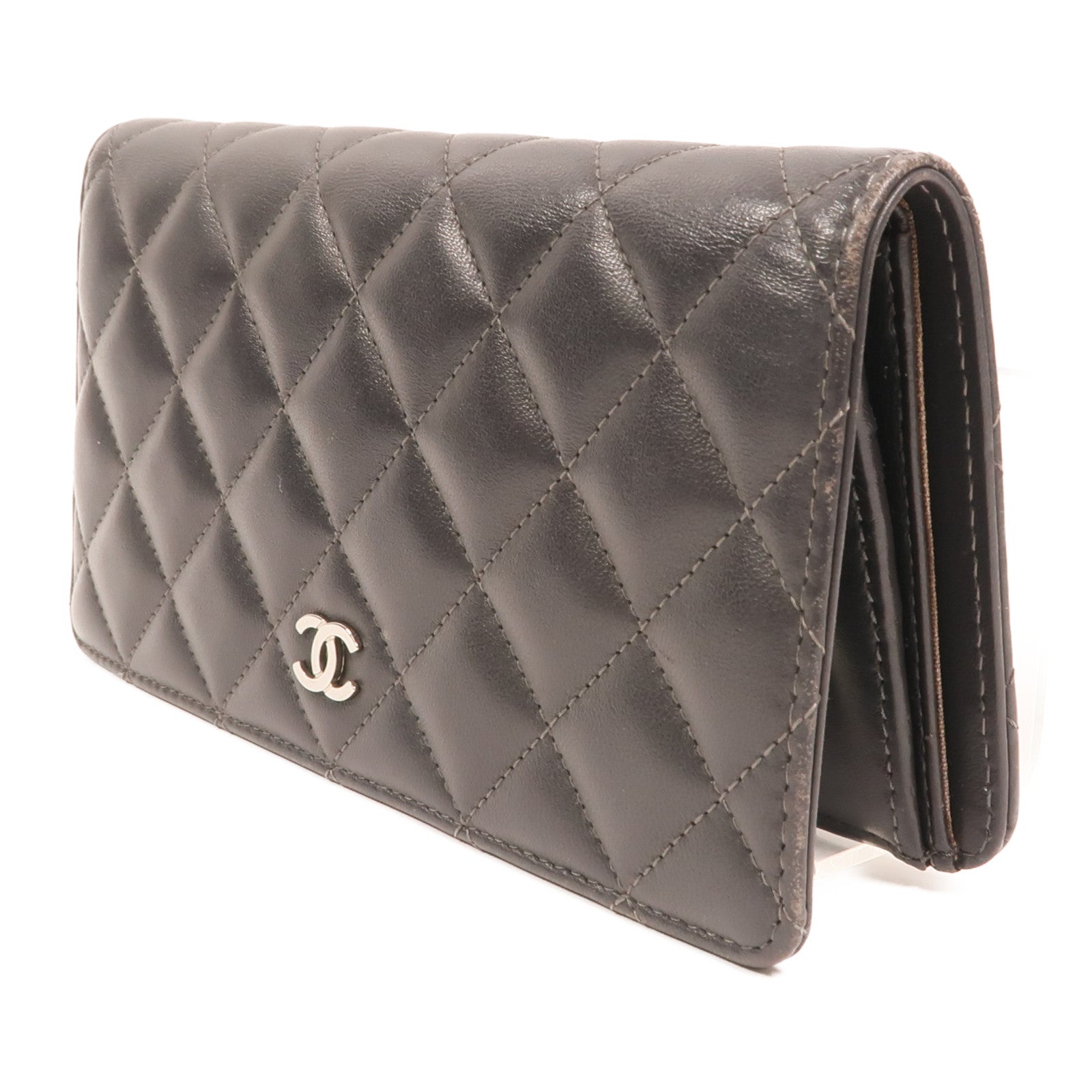 CHANEL 羊皮皮革Long Wallet銀扣長錢包